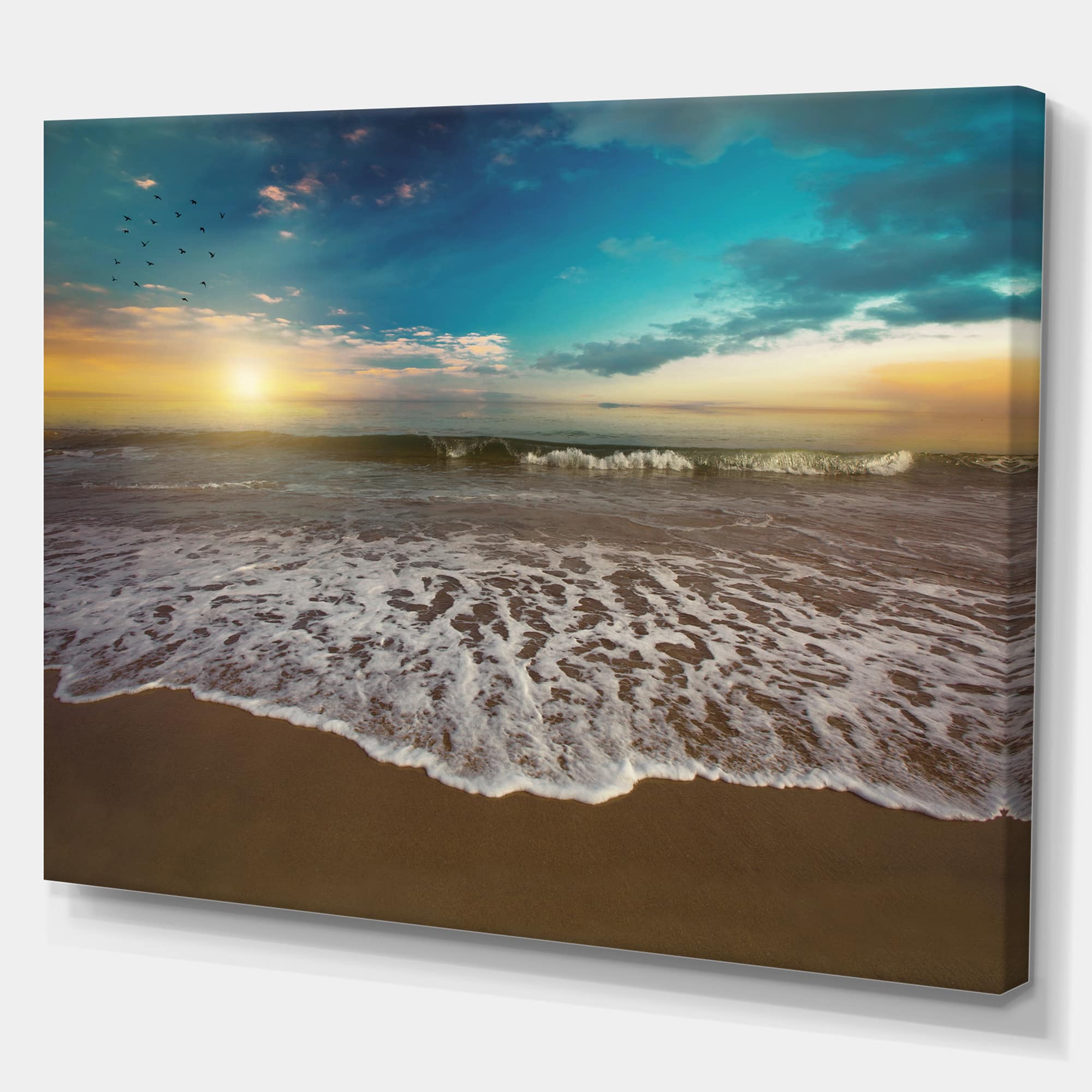 Designart - Ocean Waves at Sunrise - Sea & Shore Photography on wrapped Canvas