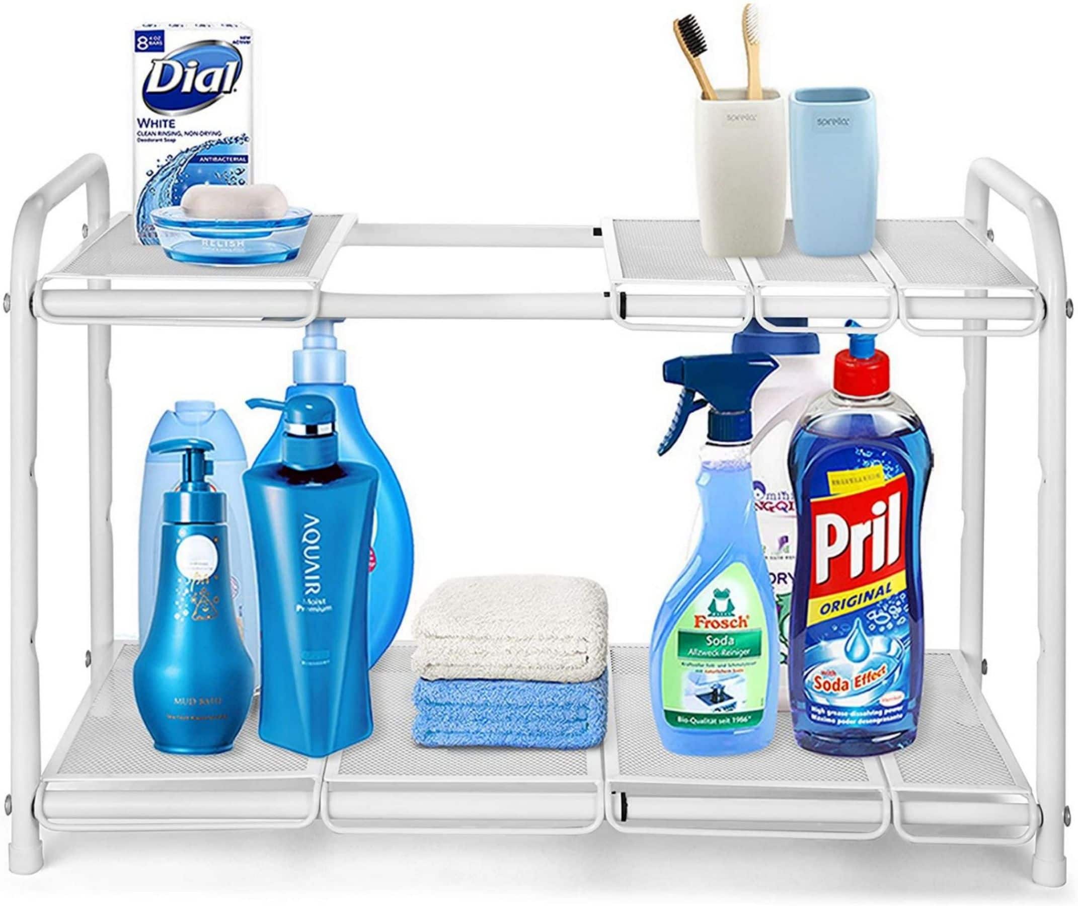 NEX™ White 2 Tier Expandable Cabinet Shelf Organizer Rack