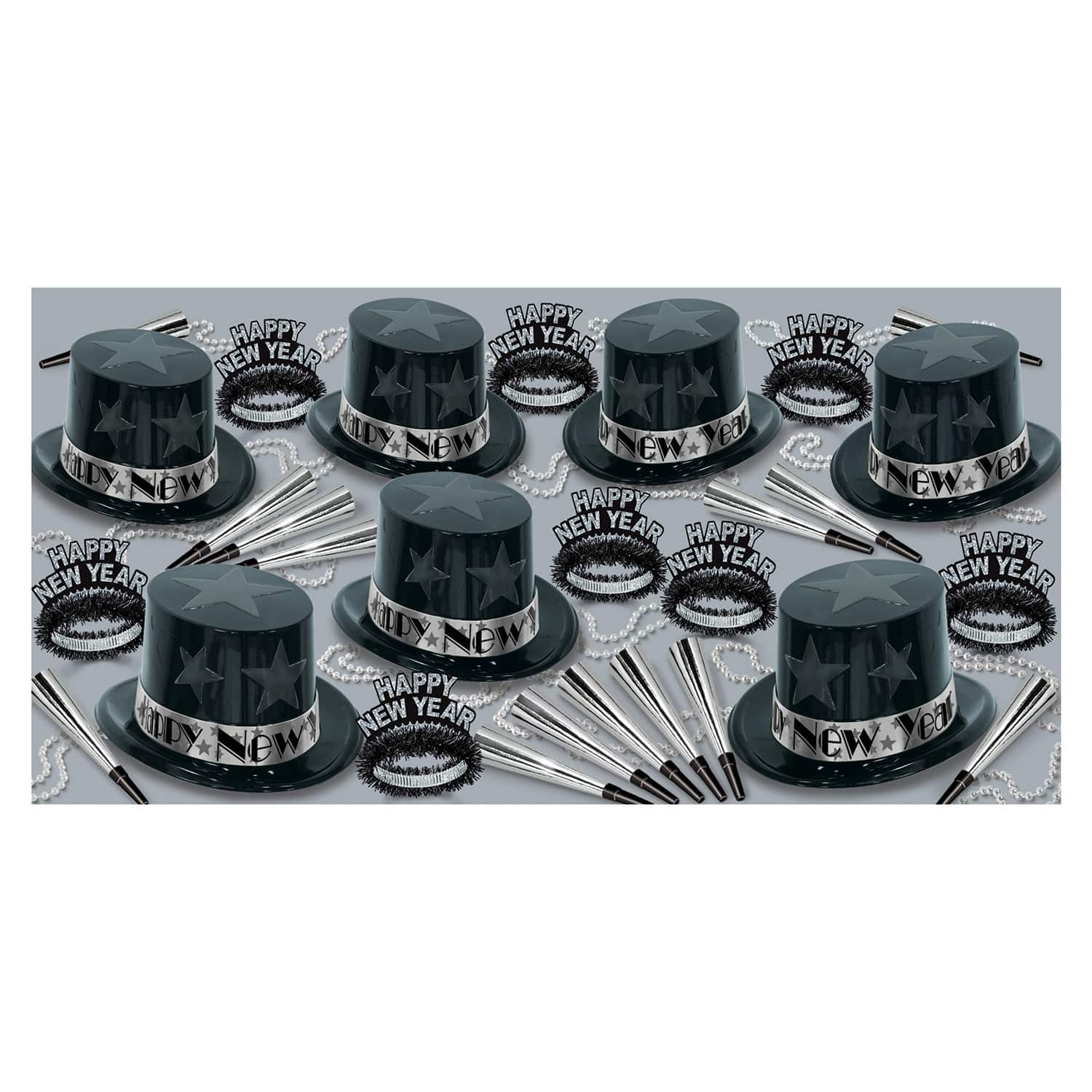 Beistle Black & Silver New Year Star Assortment Kit for 50