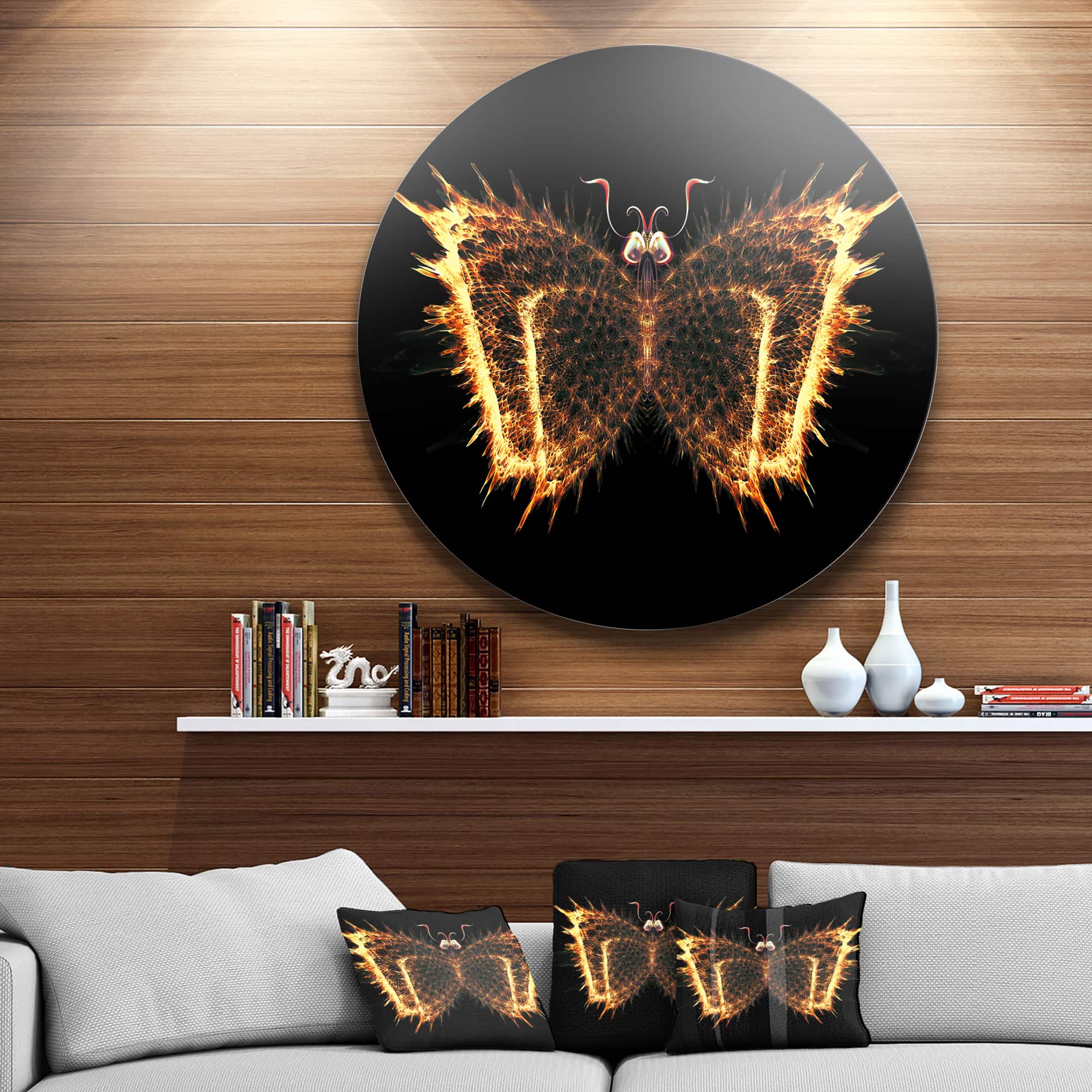 Designart - Fire Fractal Butterfly in Dark' Abstract Circle Metal Wall Art
