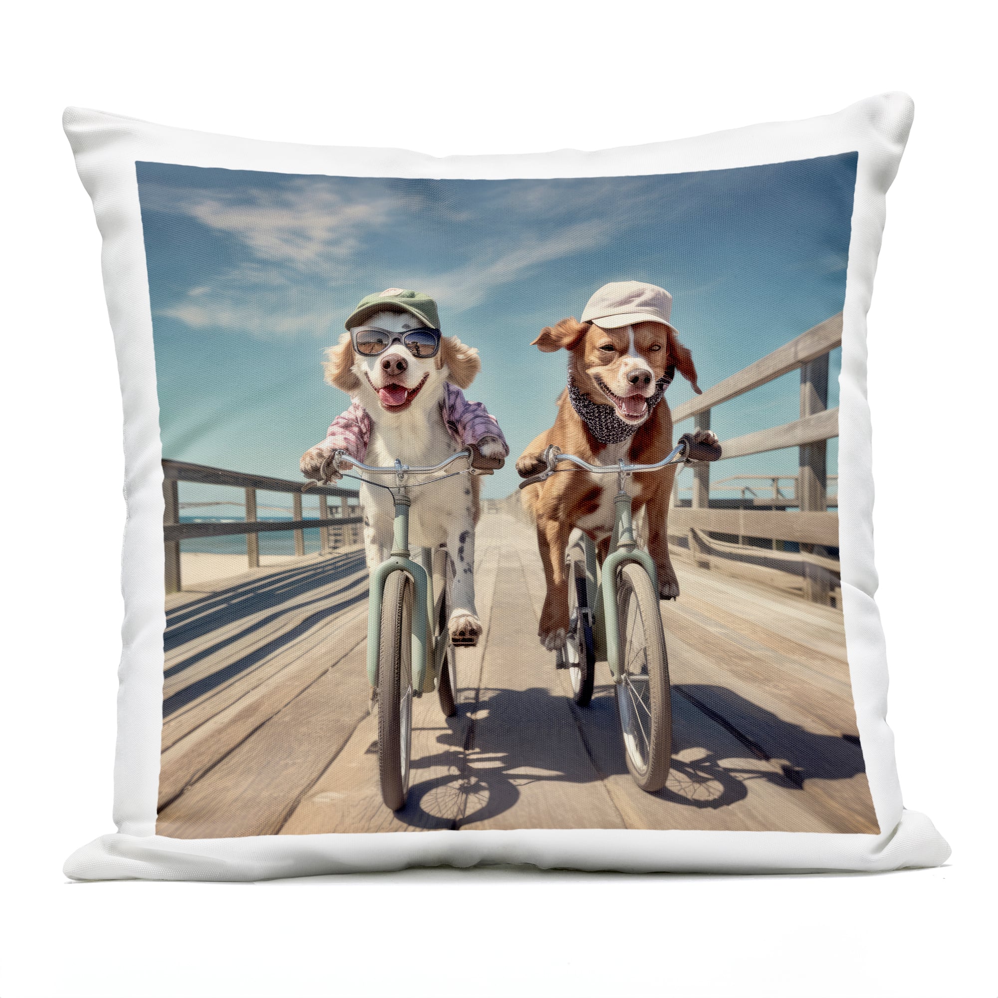 Stupell Industries 18" x 18" Dogs Cycling at Beach Outdoor Print Throw Pillow