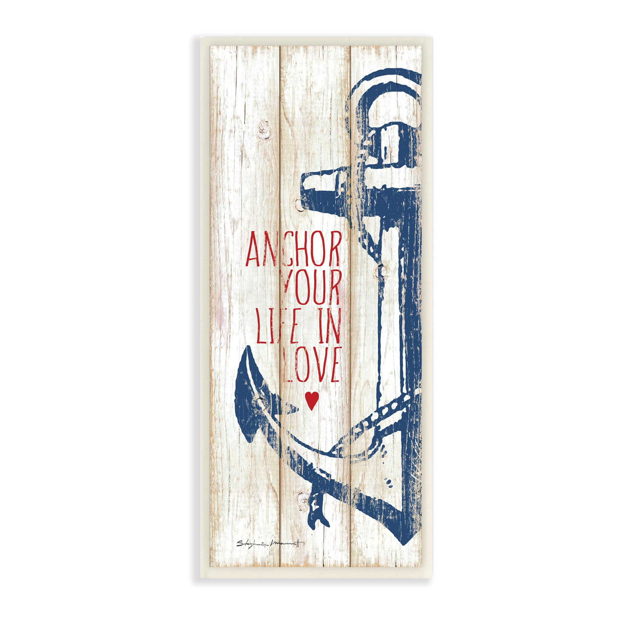 Stupell Industries Anchor Your Life in Love Quote Red Heart,7" x 17"