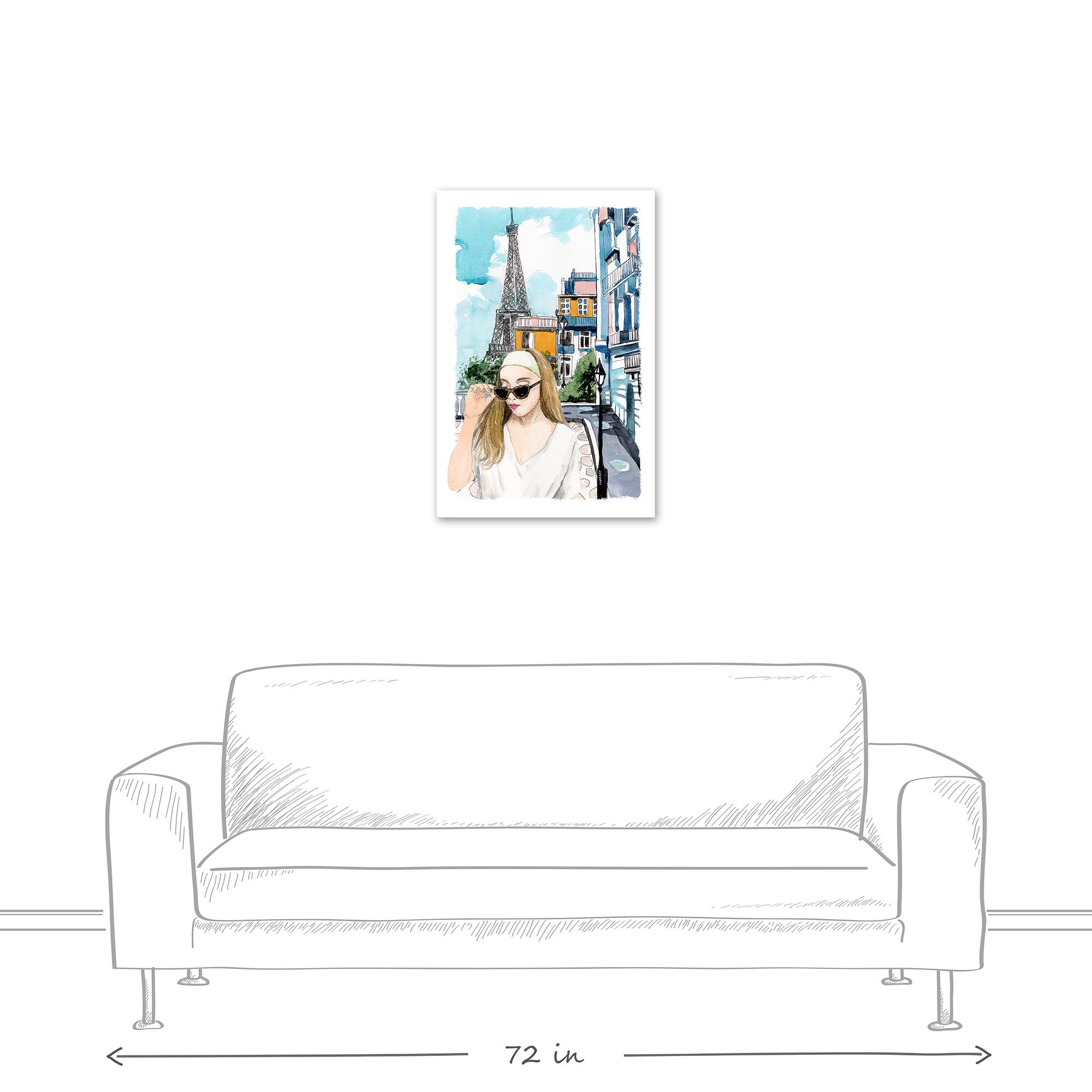 Sketch Girl Paris Street Canvas Wall Art