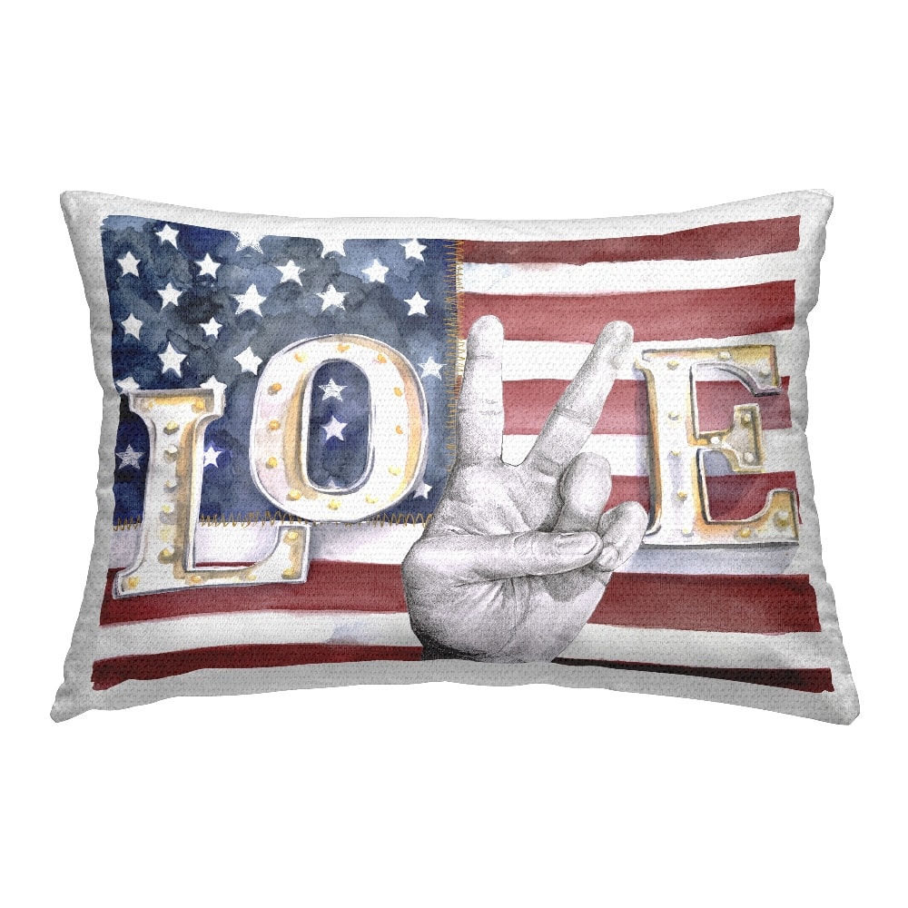 Stupell Industries Americana Love Flag, Americana Love Flag Outdoor Printed Pillow