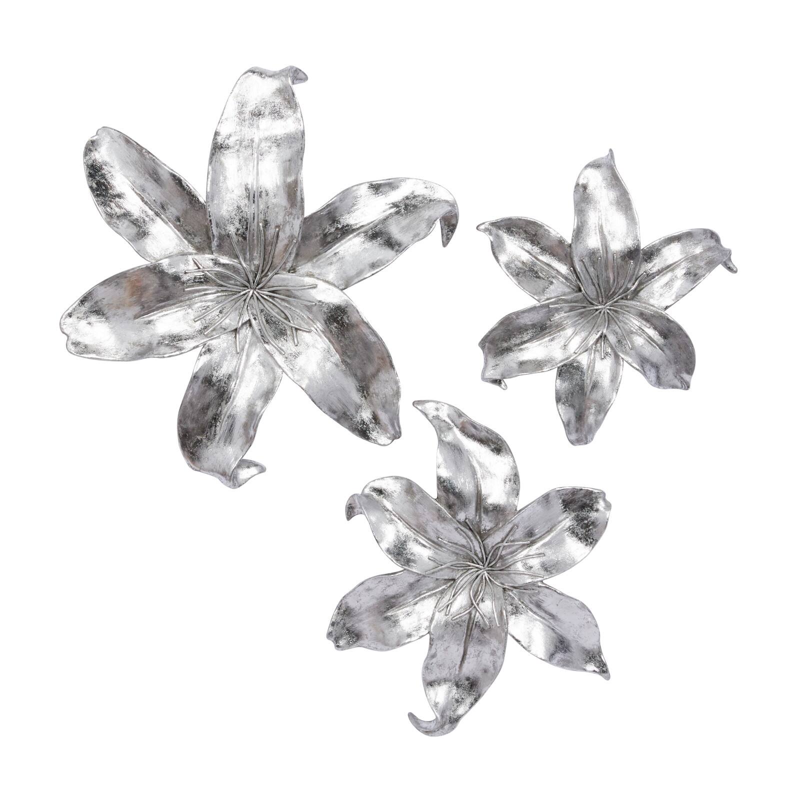 Set of 3 Silver Polystone Contemporary Wall Decor, 18", 15", 13"