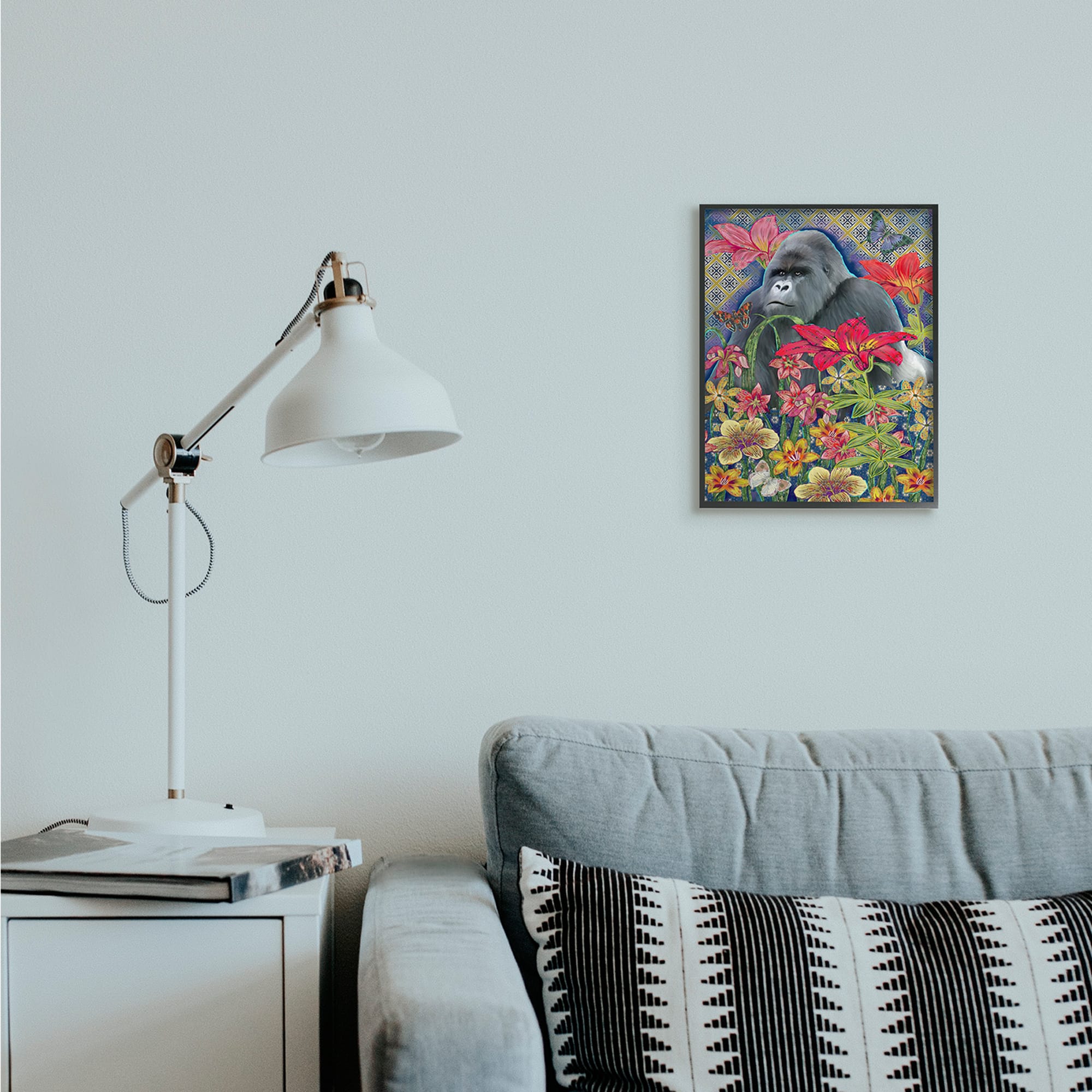 Stupell Industries Gorilla Standing Behind Tropical Florals Wall Art in Frame