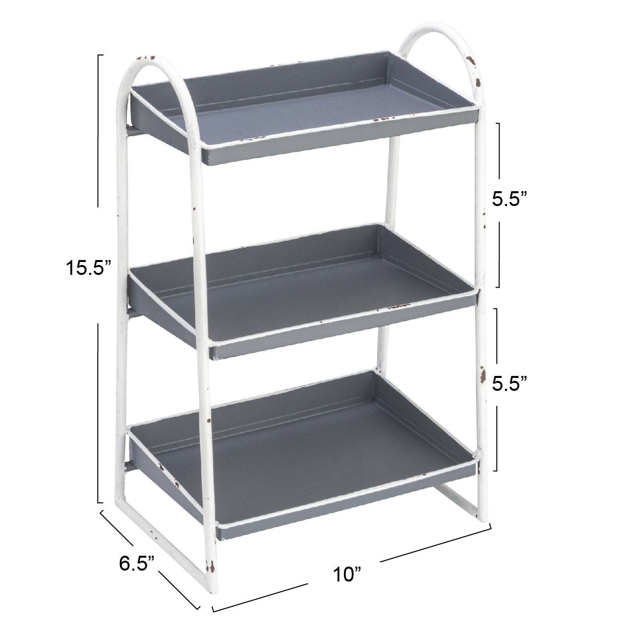 Hello Honey® 15.5" Heavily Distressed 3-Tier Metal Tray with White Frame & Rim