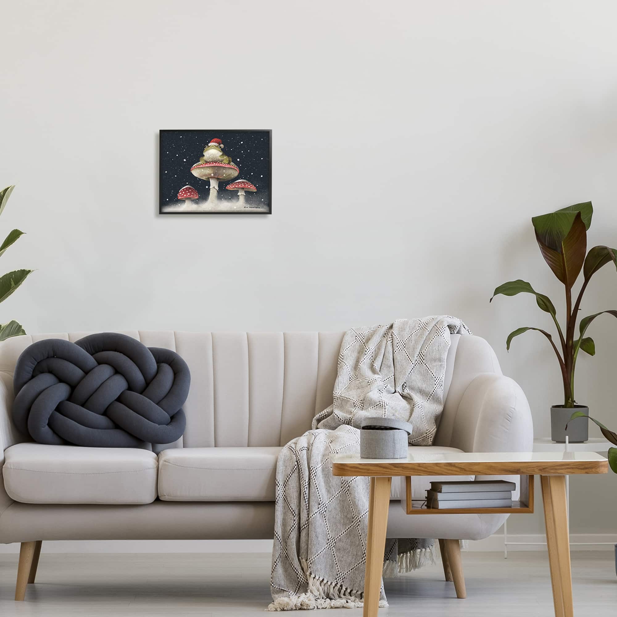 Stupell Industries Frog In Santa Hat Snowy Mushrooms Framed Giclee Art