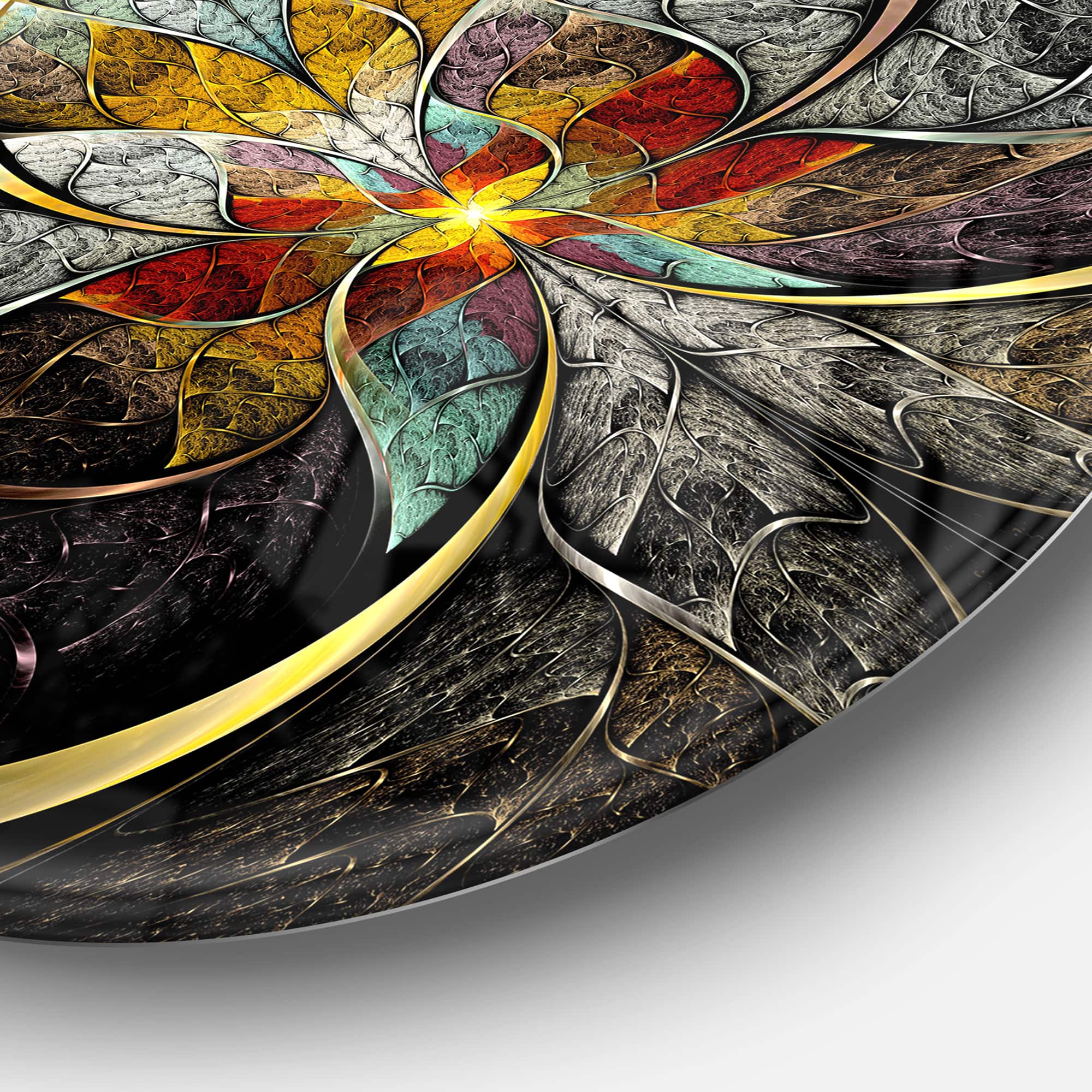 Designart - Symmetrical Brown Fractal Flowers' Disc Large Contemporary Circle Metal Wall Arts