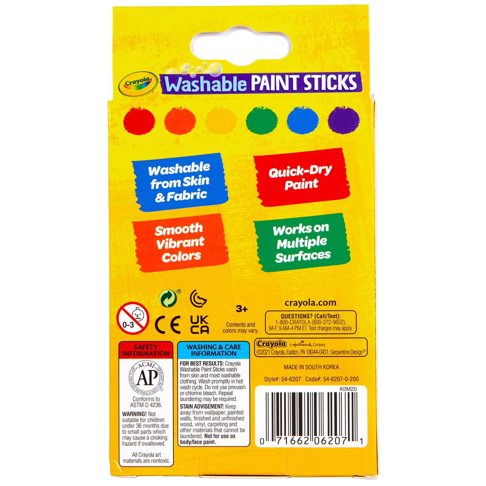 Crayola® Washable Paint Sticks, 3 Packs of 6