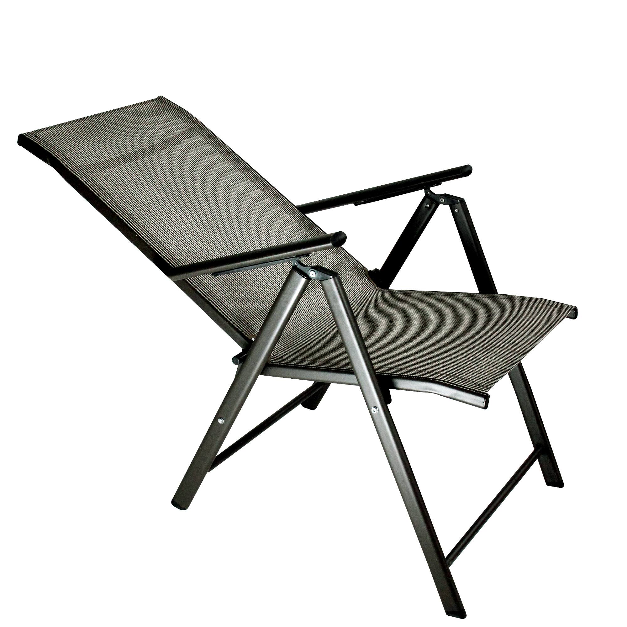 40" Brown Steel and Mesh Foldable Reclining Patio Arm Chair