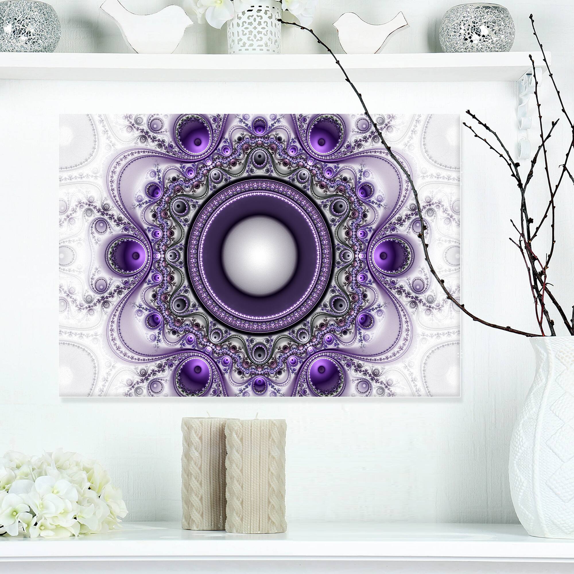 Designart - Purple Fractal Pattern with Circles - Abstract Canvas Art Print