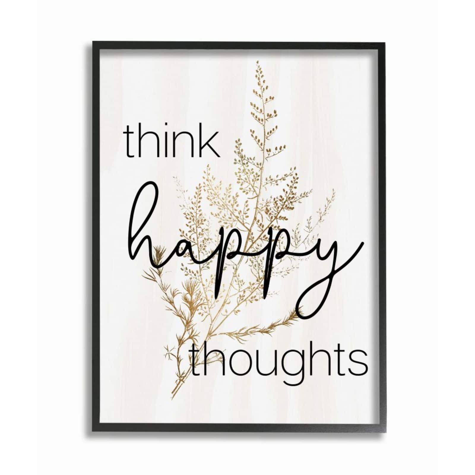 Stupell Industries Think Happy Thoughts Minimal Thistle Black Framed Wall Art