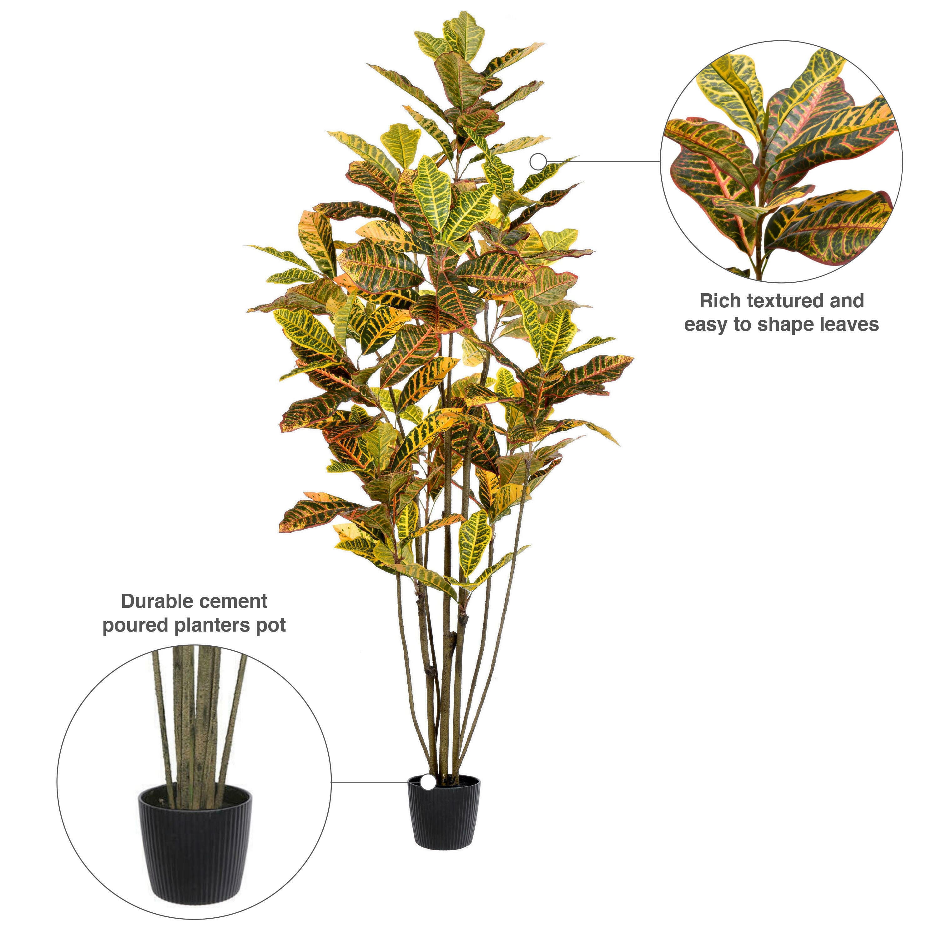 6ft. Potted Artificial Green & Orange Croton Tree