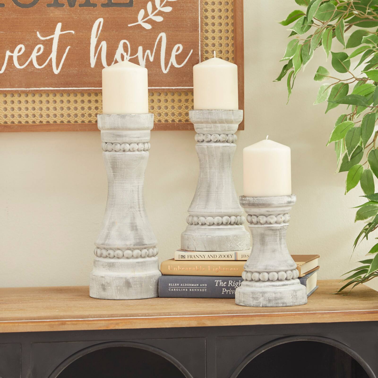 Gray Wood Farmhouse Candle Holder Set