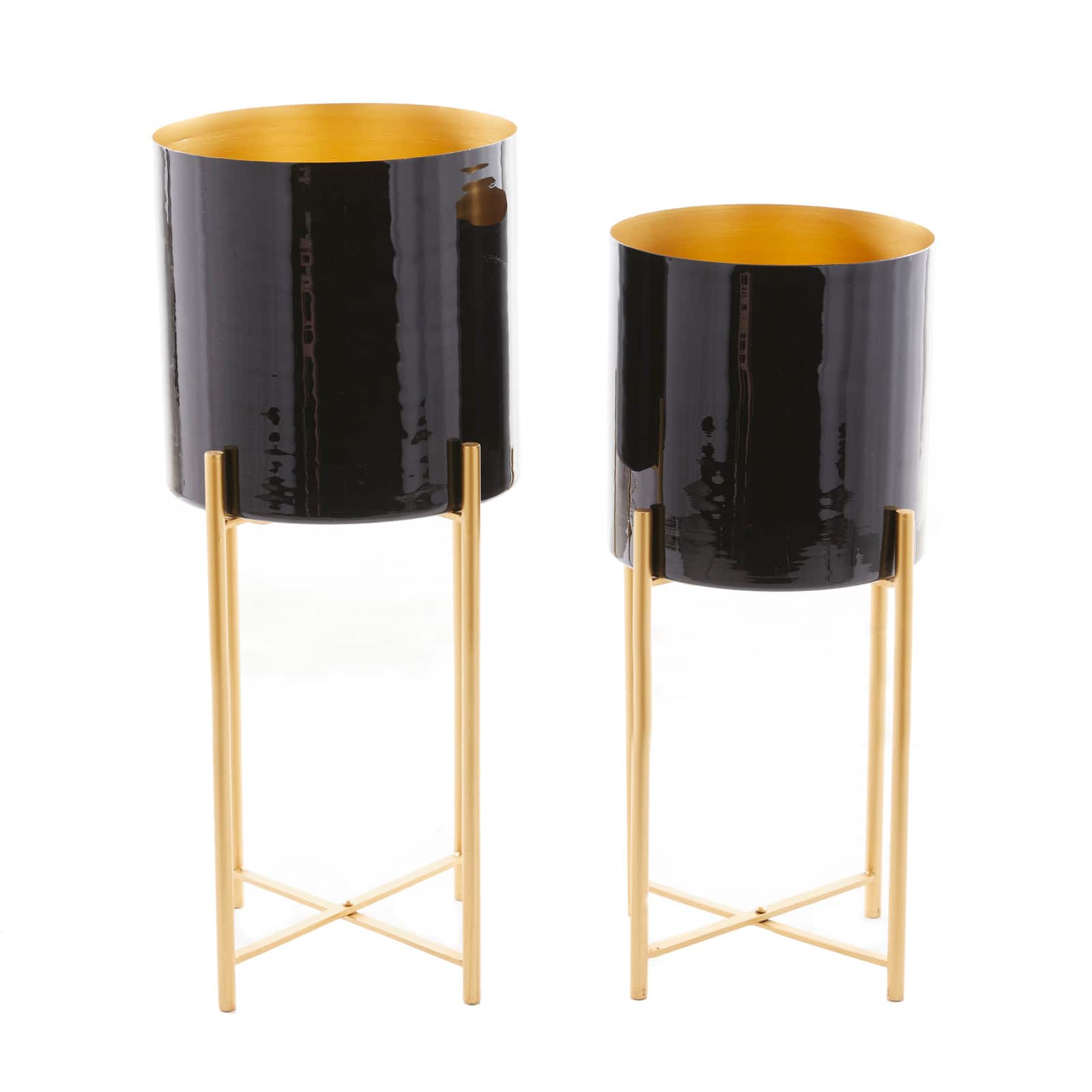 CosmoLiving by Cosmopolitan Set of 2 Black Iron Contemporary Planter, 24" x 10" x 10"