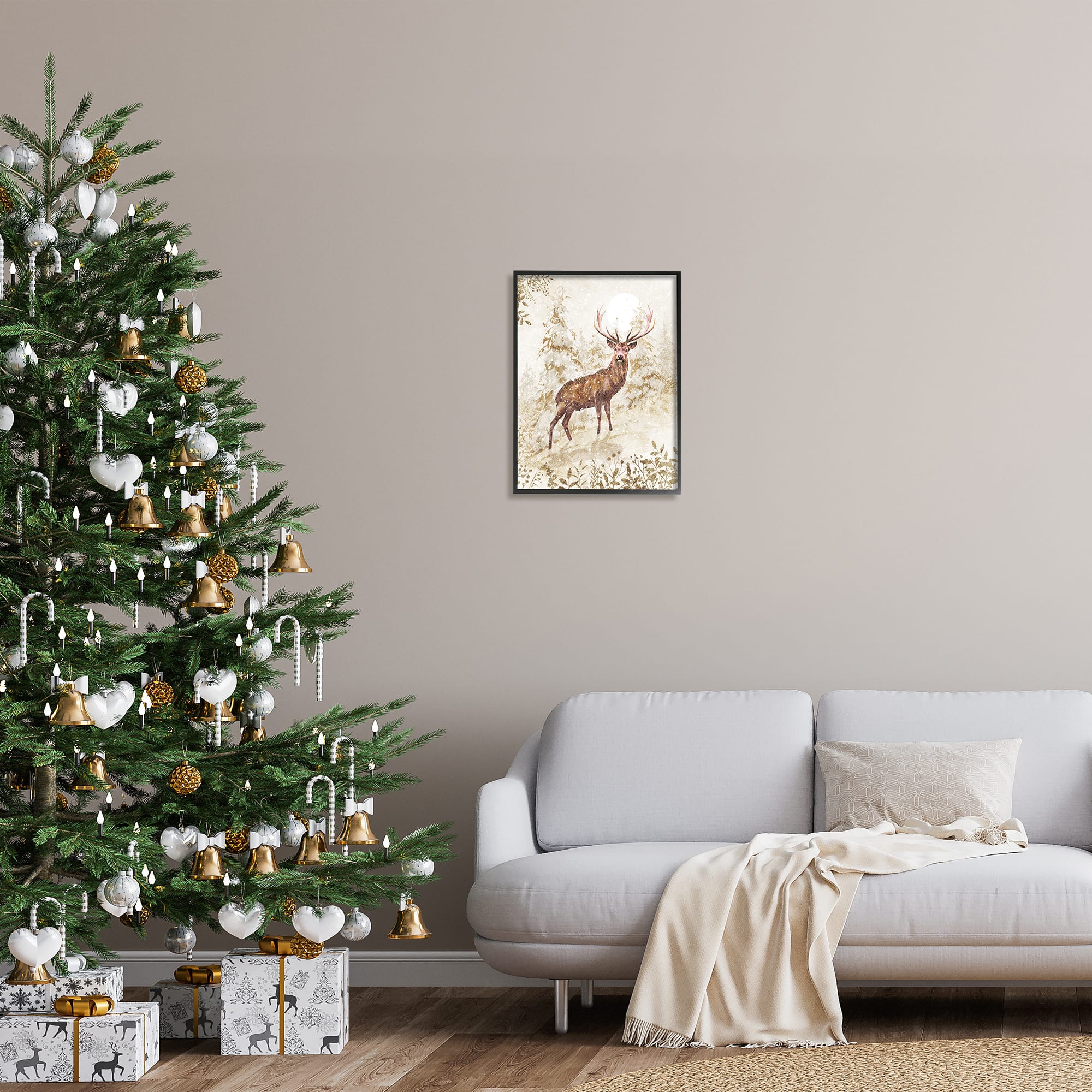 Stupell Industries Elk Snow Covered Forest Black Framed Giclee Art