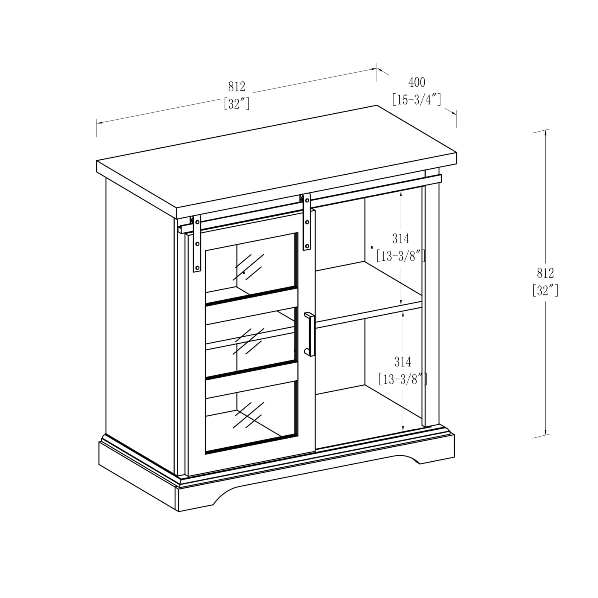 Walker Edison 32" Dark Walnut Sliding Glass Door Modern Accent Cabinet