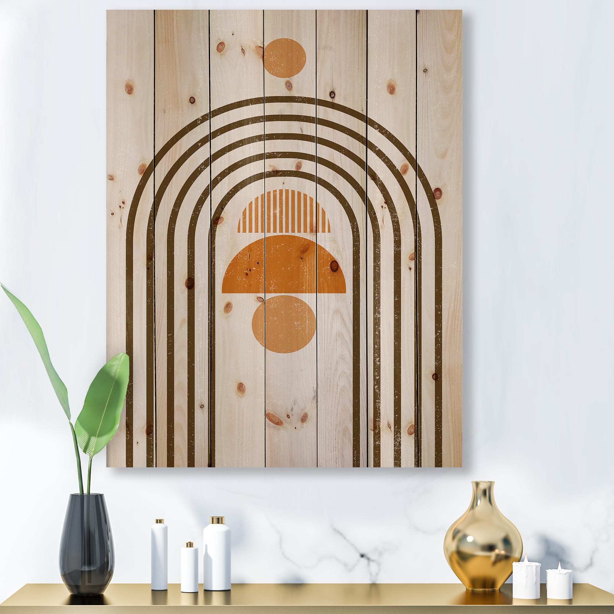 Designart - Abstract Rainbow Sun and Moon In Earth Tones IV