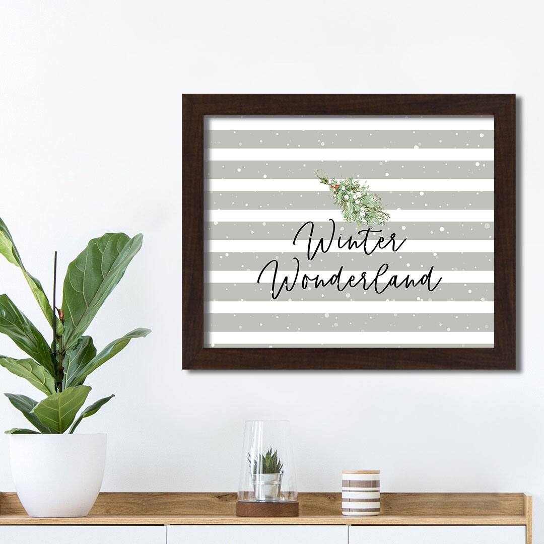 20" Winter Wonderland Gray Stripes Black Framed Print Wall Art
