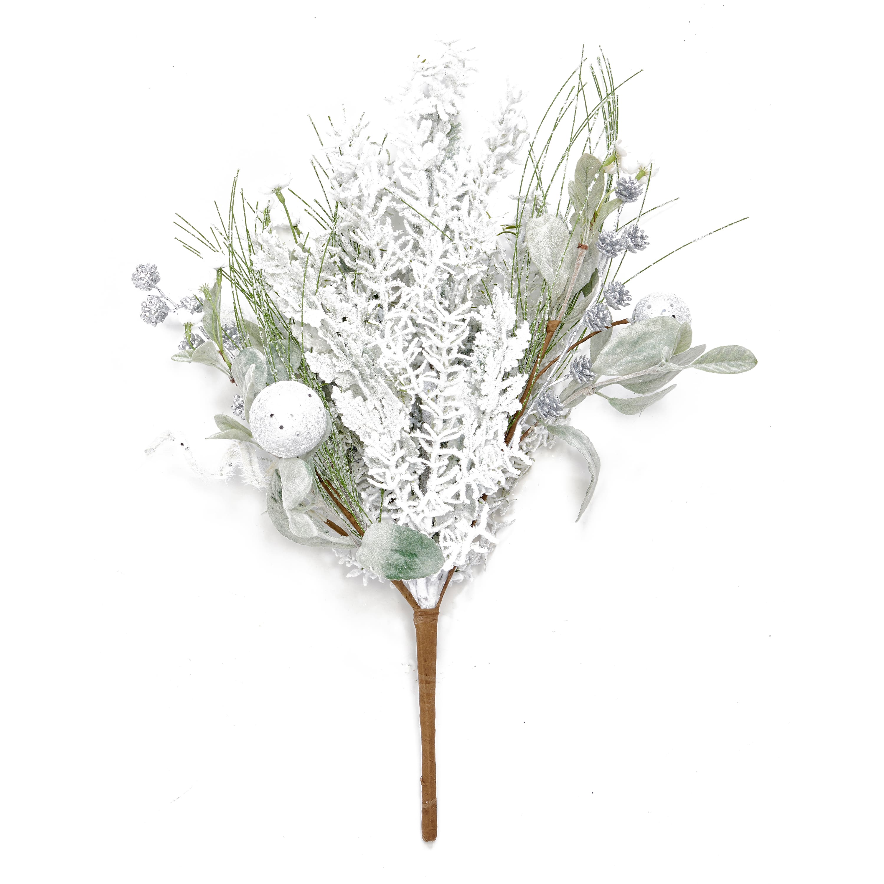 22" Snowy Glittered Balls & Leaves Artificial Christmas Bush