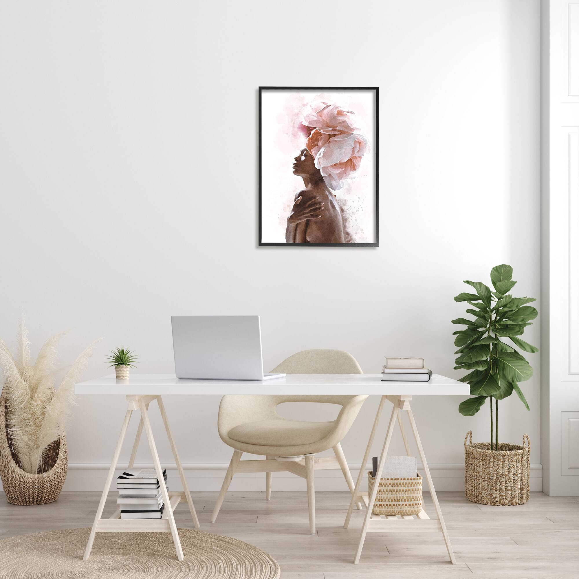 Stupell Industries Pink Floral Crown & African American Woman Abstract Portrait