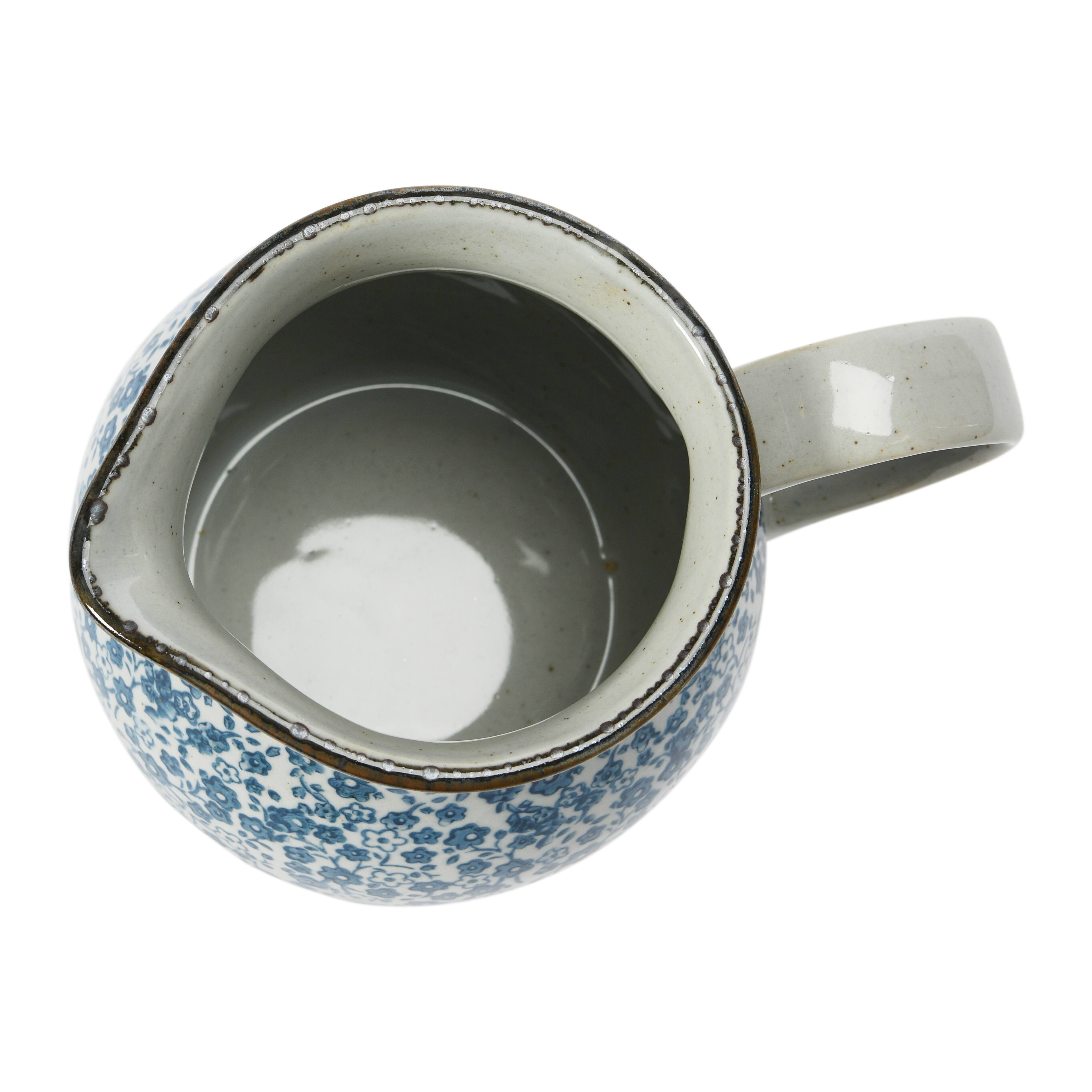 Hello Honey® 5.2" Blue & White Floral Hand-Painted Country-Style Stoneware Pitcher