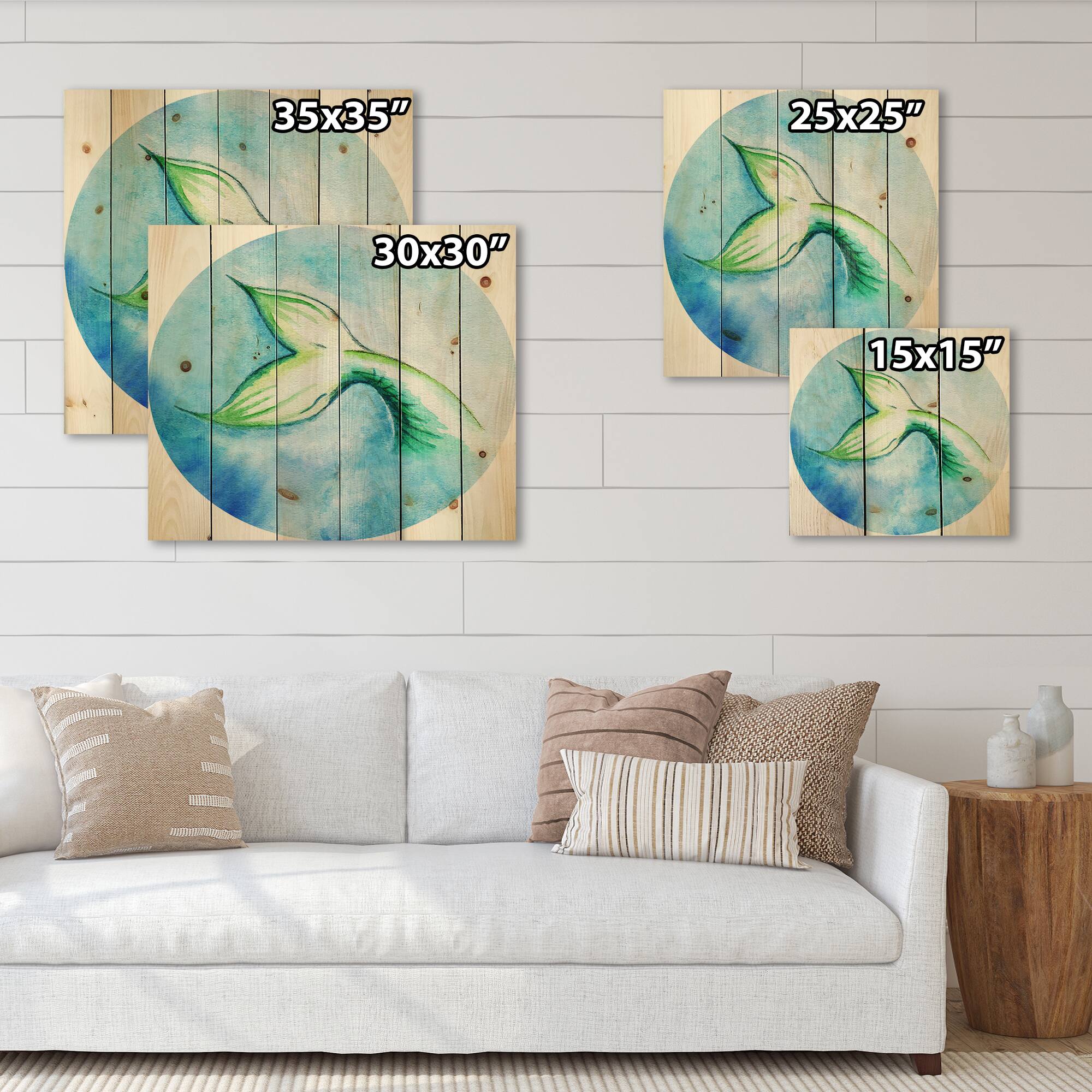 Designart - Mermaid Fish Tail - Nautical & Coastal Print on Natural Pine Wood