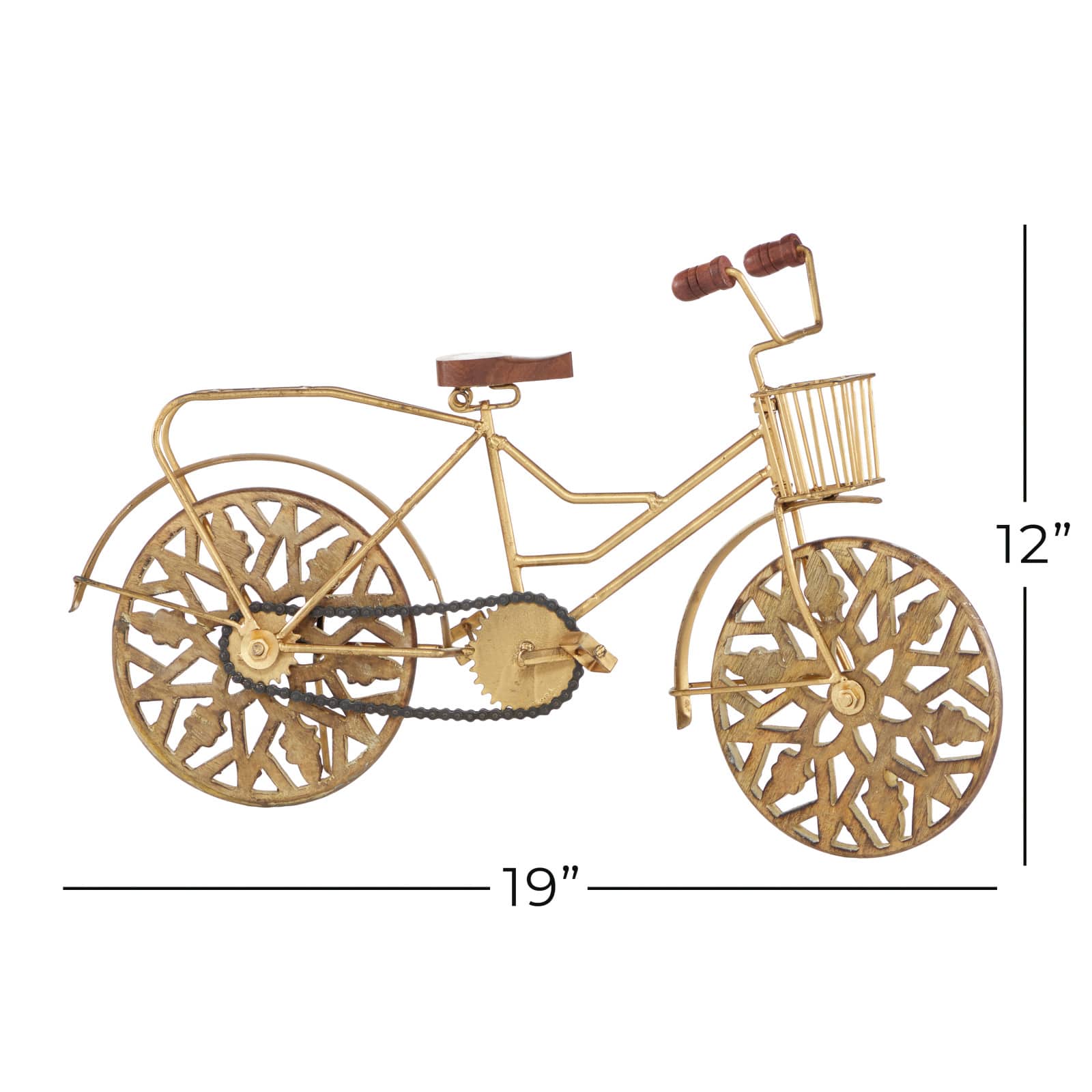 19" Vintage Gold Metal & Wood Bicycle Sculpture