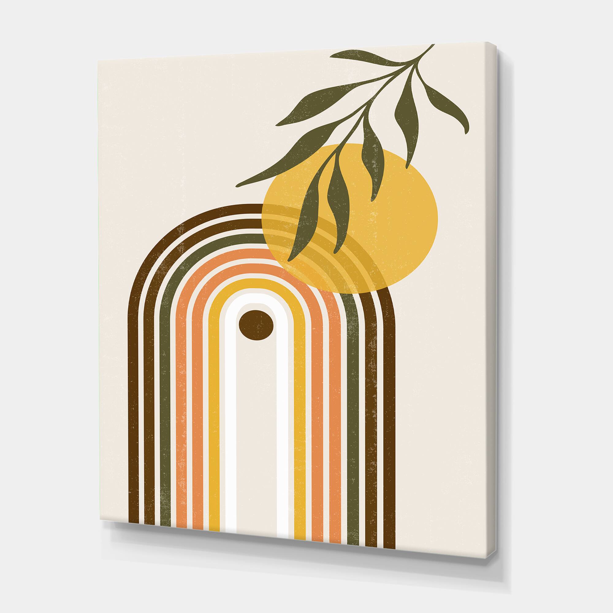Designart - Abstract Yellow Sun With Retro Rainbow