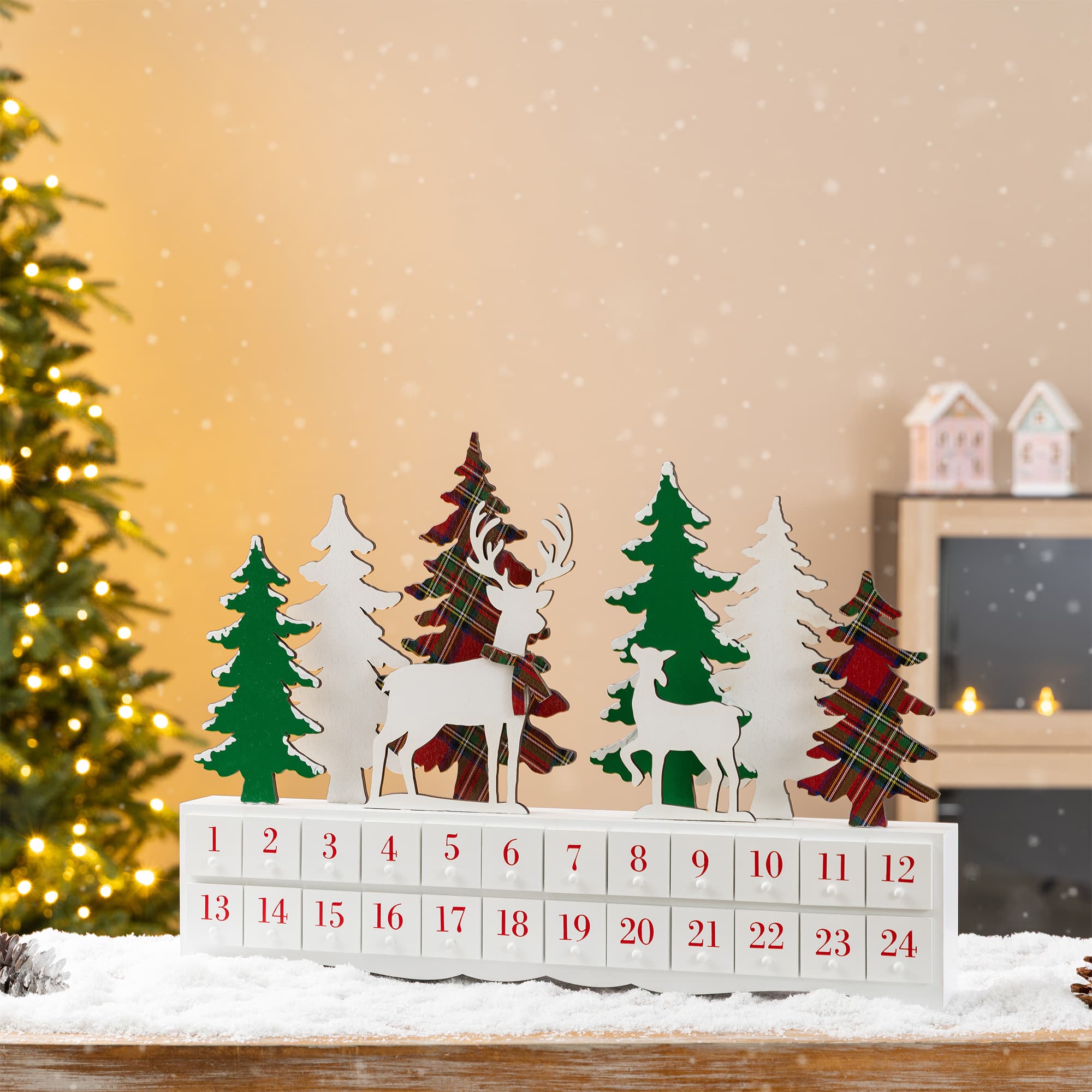 Glitzhome® 19.5" Wooden Christmas Tree & Reindeer Advent Calendar Decor
