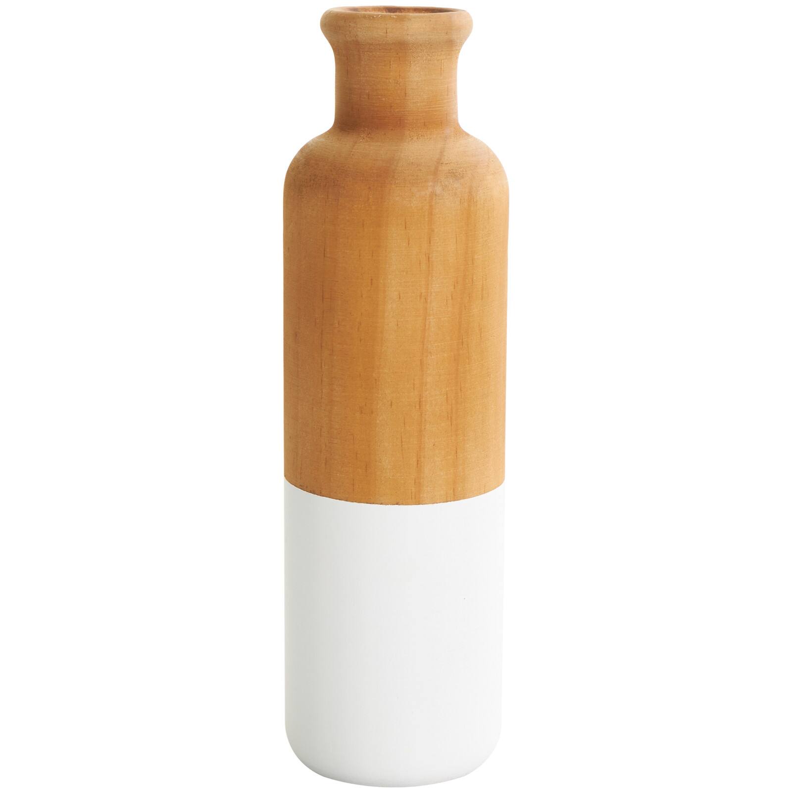 Brown Wood Colorblock Vase with White Bases Set