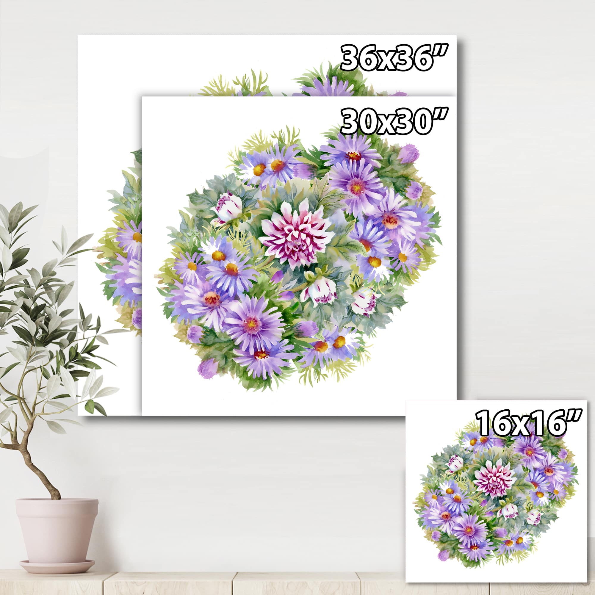 Designart - Bouquet With Purple Chrysanthemums and Daisies