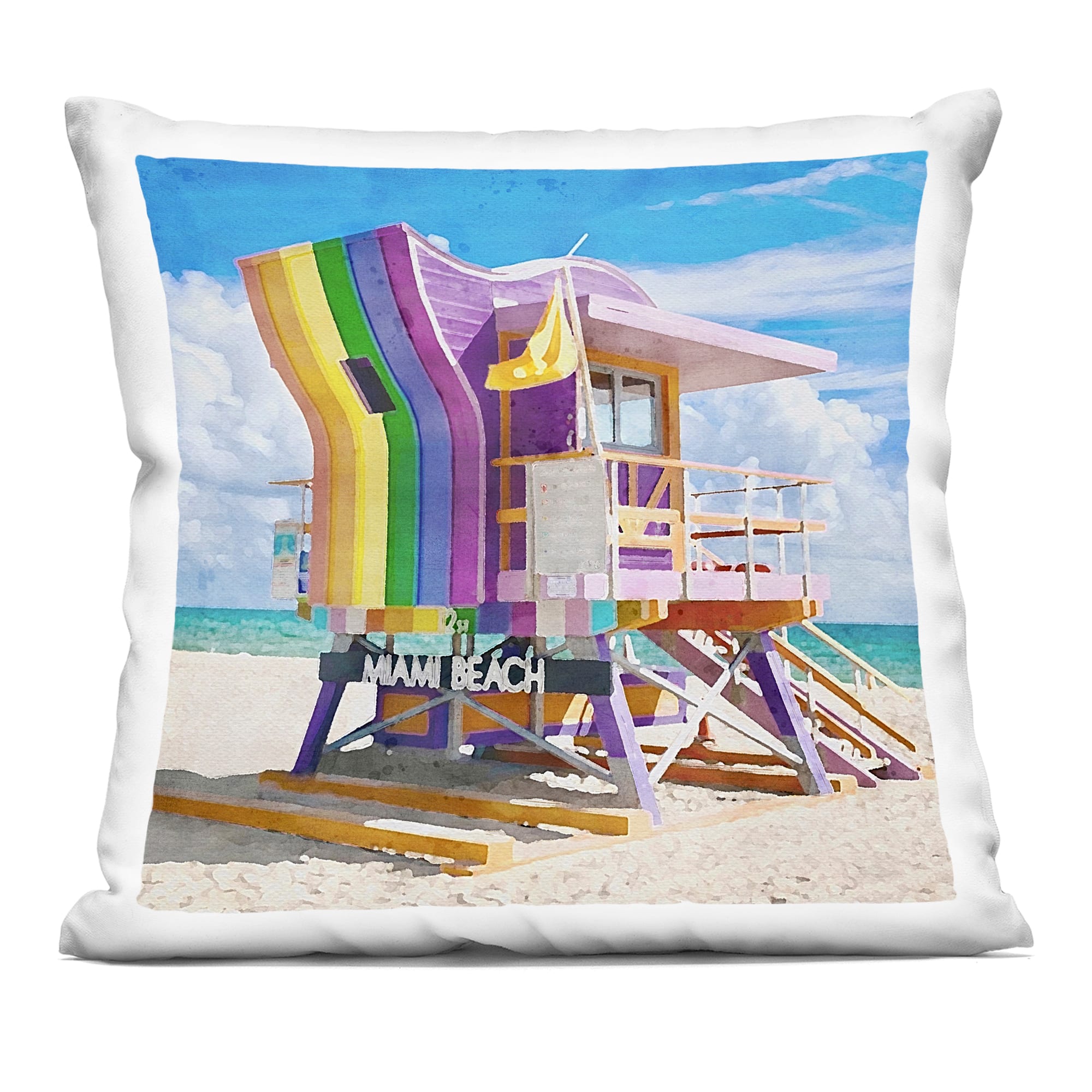 Stupell Industries 18" x 18" Purple Lifeguard Hut Decorative Printed Indoor Pillow