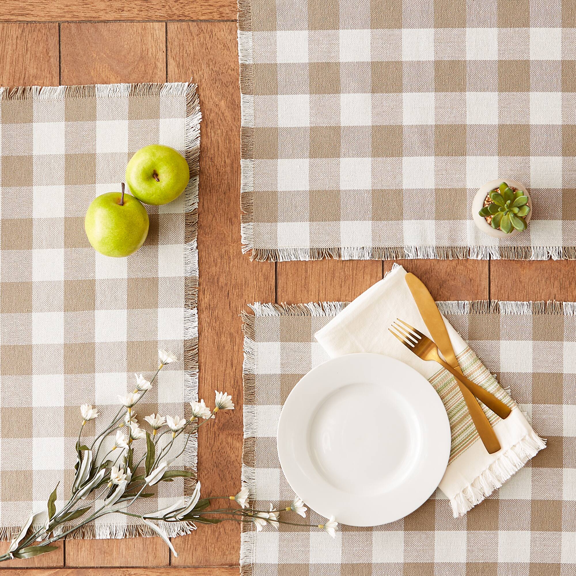 DII® Heavyweight Check Fringed Cotton Placemats, 6ct.