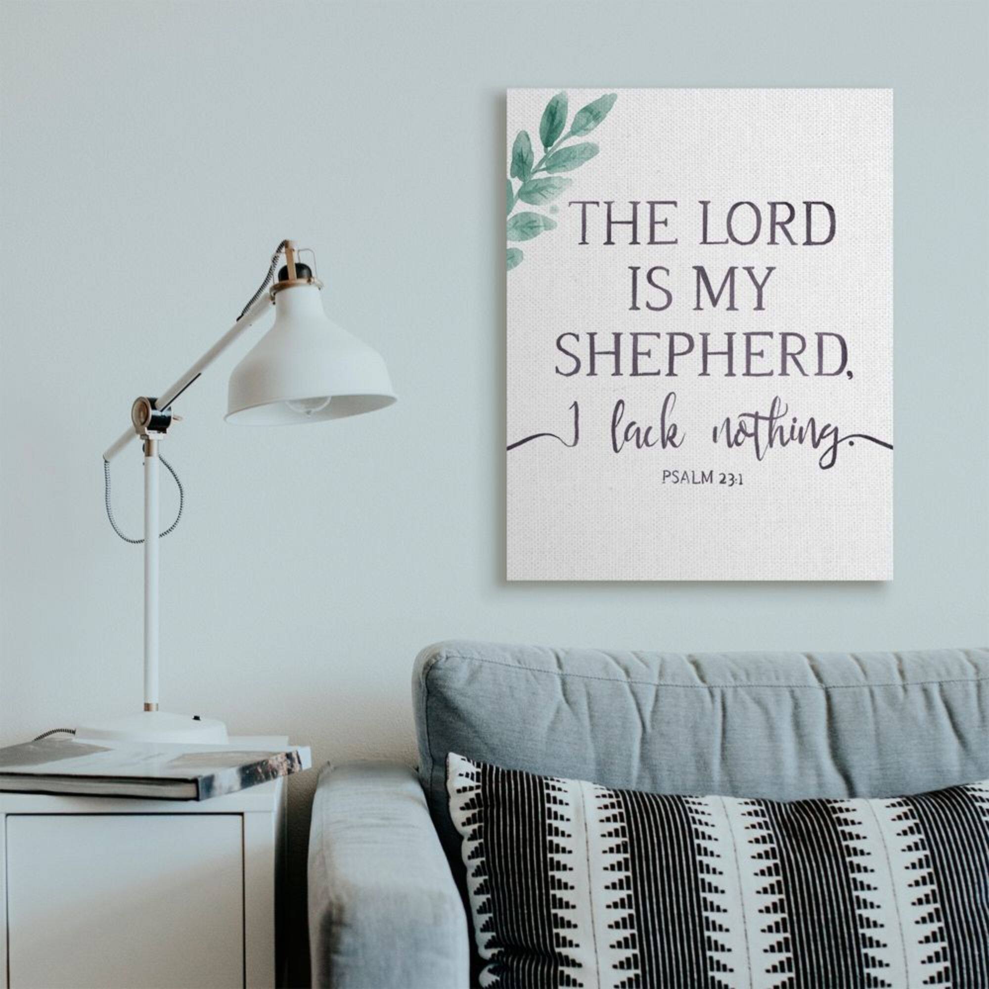 Stupell Industries Lord Is My Shepherd Faith Phrase Plant Greenery Canvas Wall Art