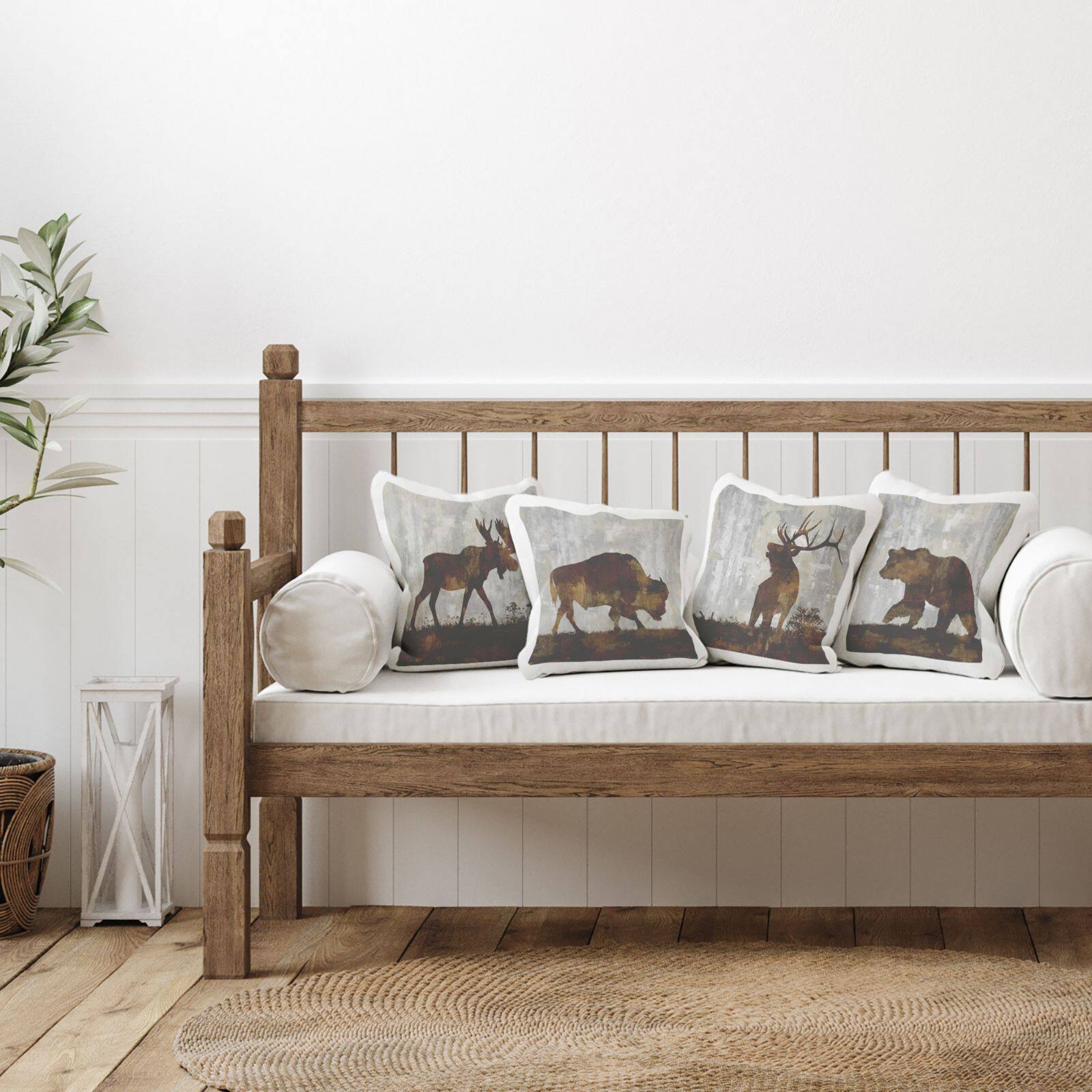 Stupell Industries Rustic Forest Animals Brown Silhouette Shapes 4 Pillow Set, 18" x 18"