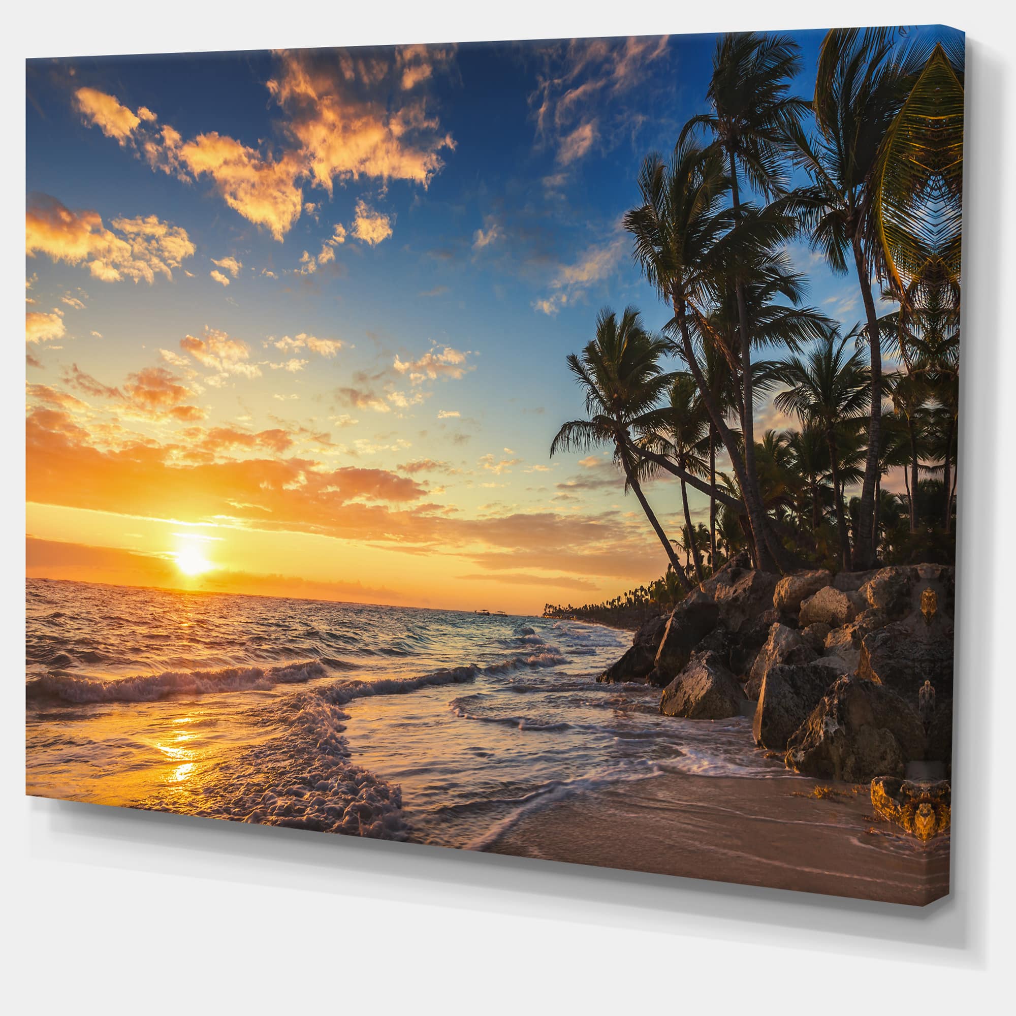 Designart - Paradise Tropical Island Beach with Palms - Extra Large Seascape Art Canvas
