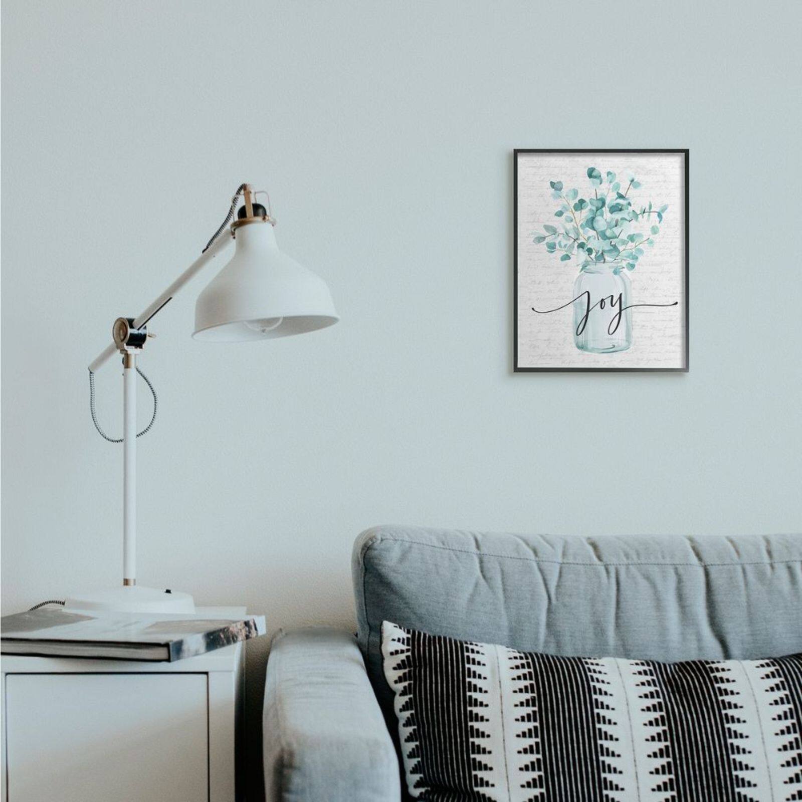Stupell Industries Aqua Blue Plant Leaves In Joy Jar Framed Wall Art