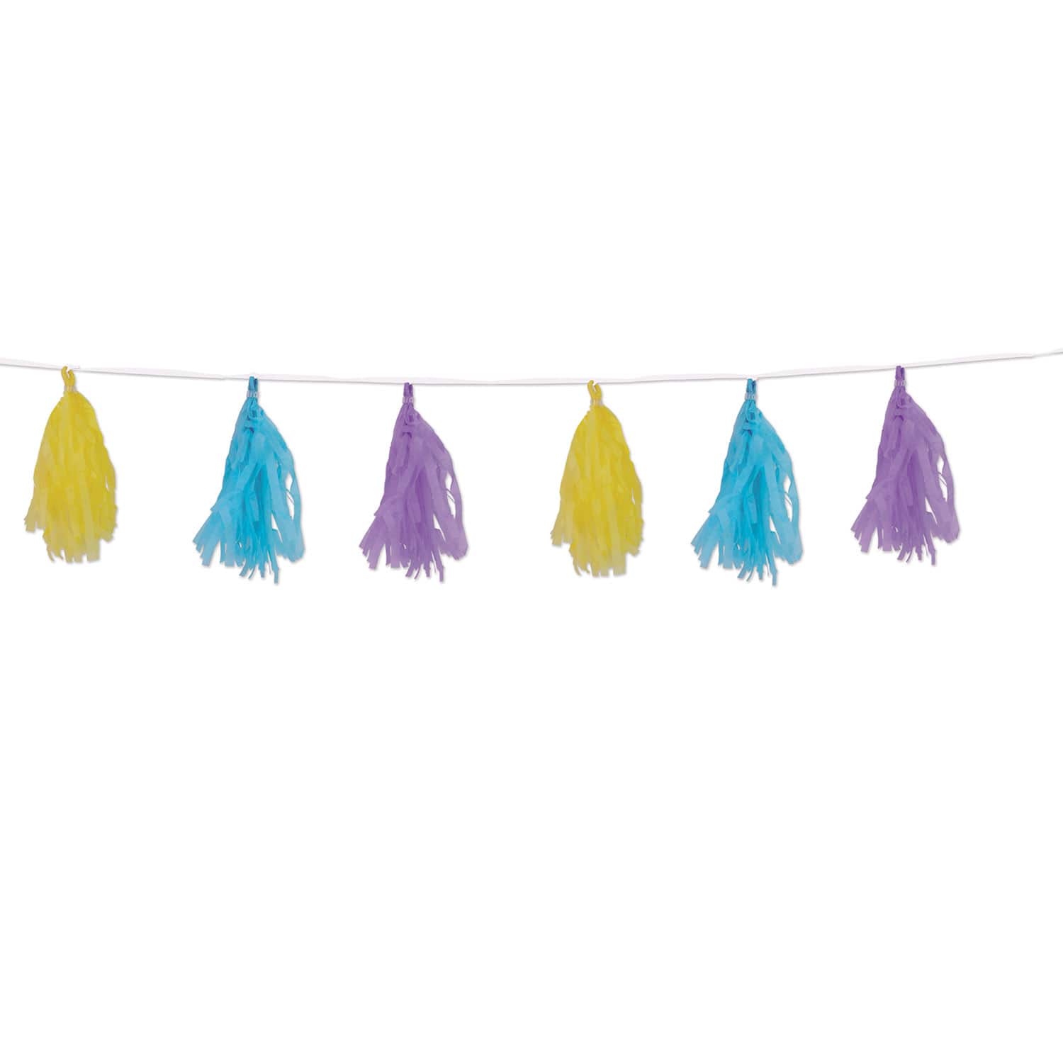 Beistle 8ft. Pastel Yellow, Light Blue & Lavender Tissue Tassel Garlands, 2ct. 