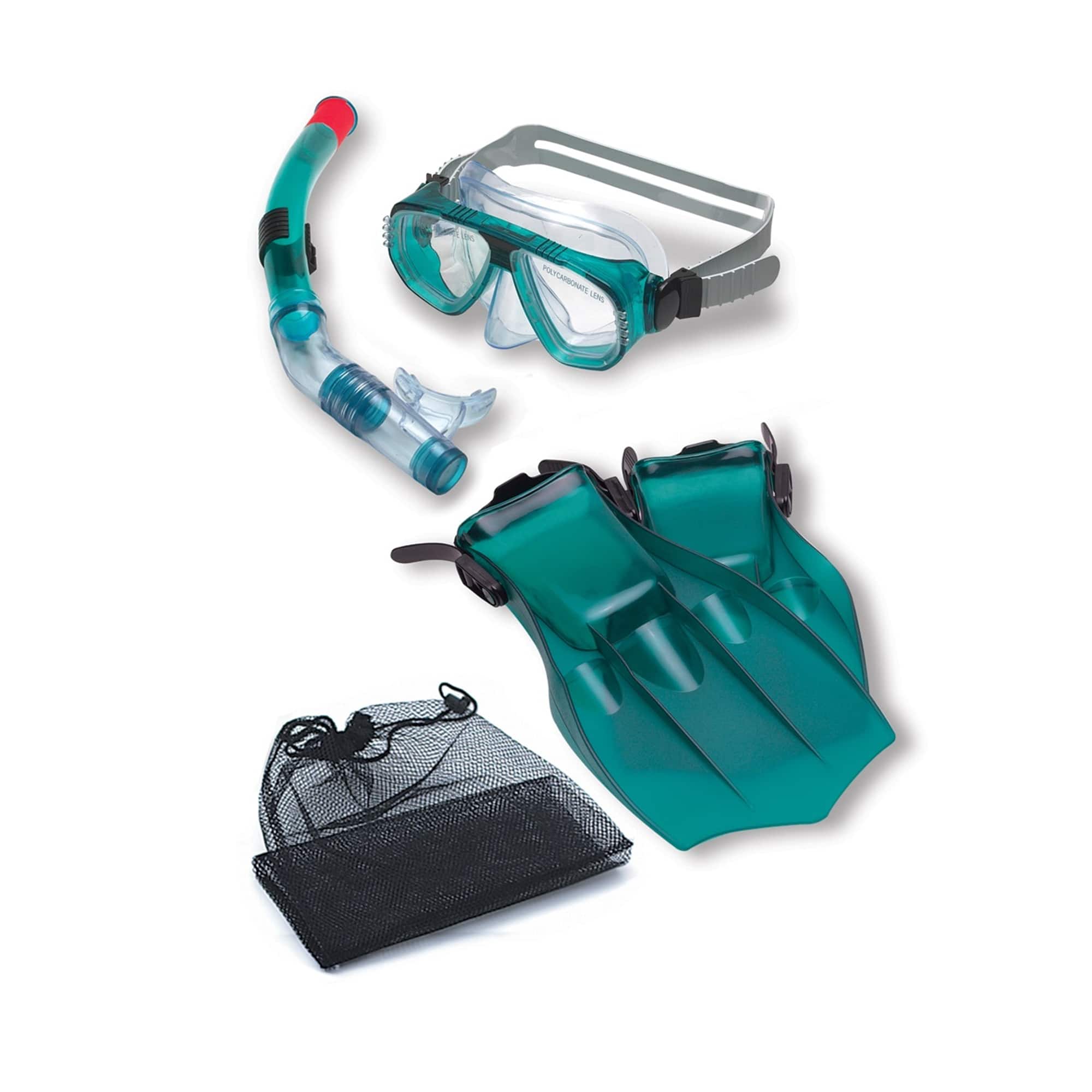 15.5" Teal Green Piranha Mask Snorkel and Fins Swimming Pool and Water Snorkeling Set