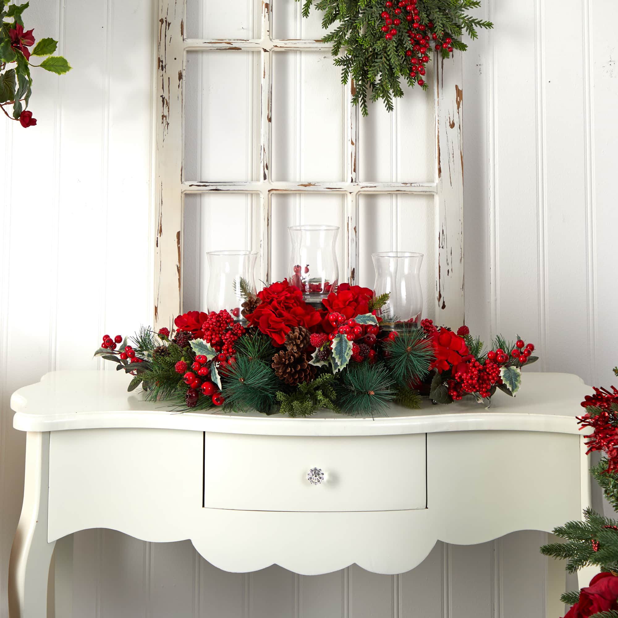 13" Hydrangea Holiday Candelabrum Artificial Arrangement