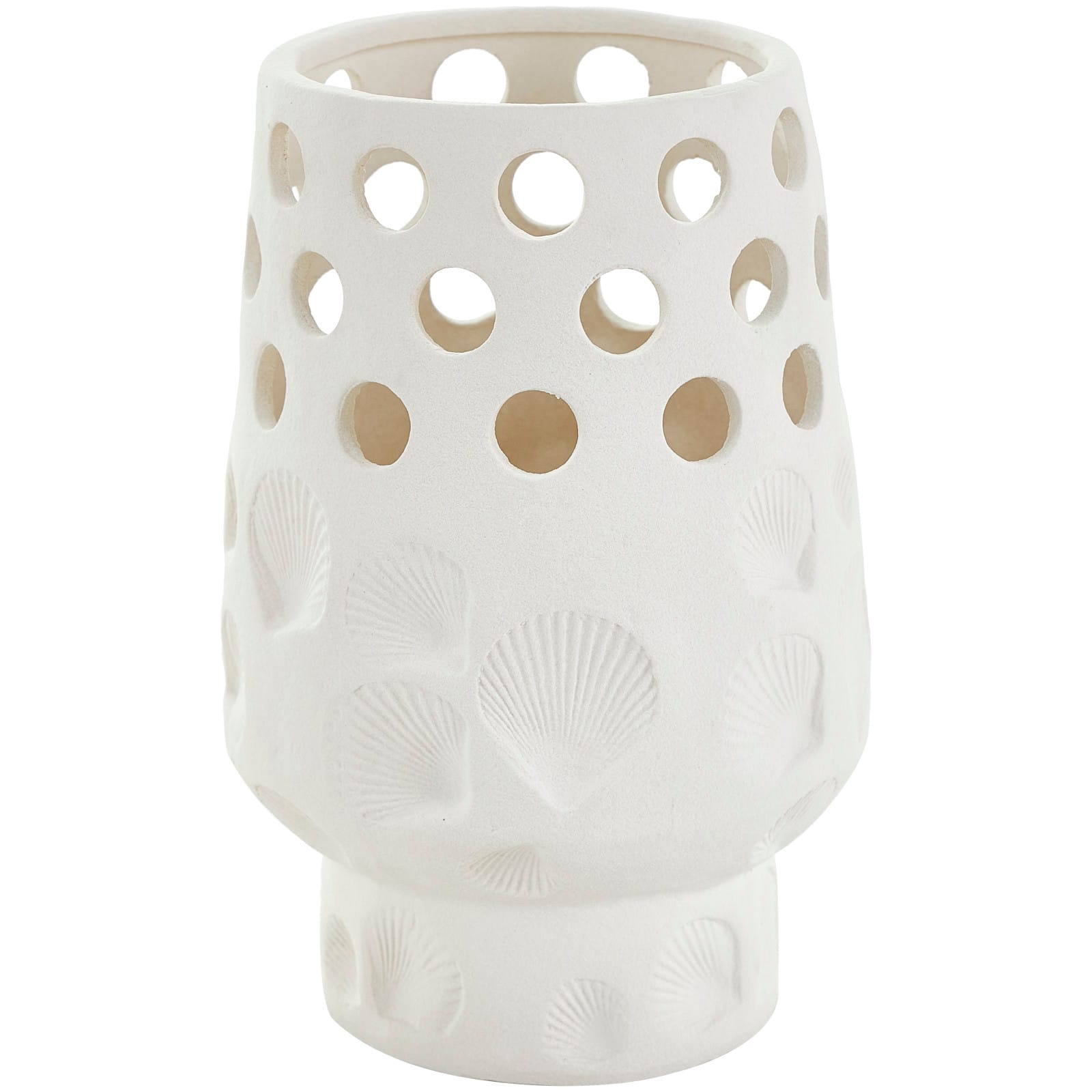 10" White Ceramic Shell Vase with Circular Cutouts
