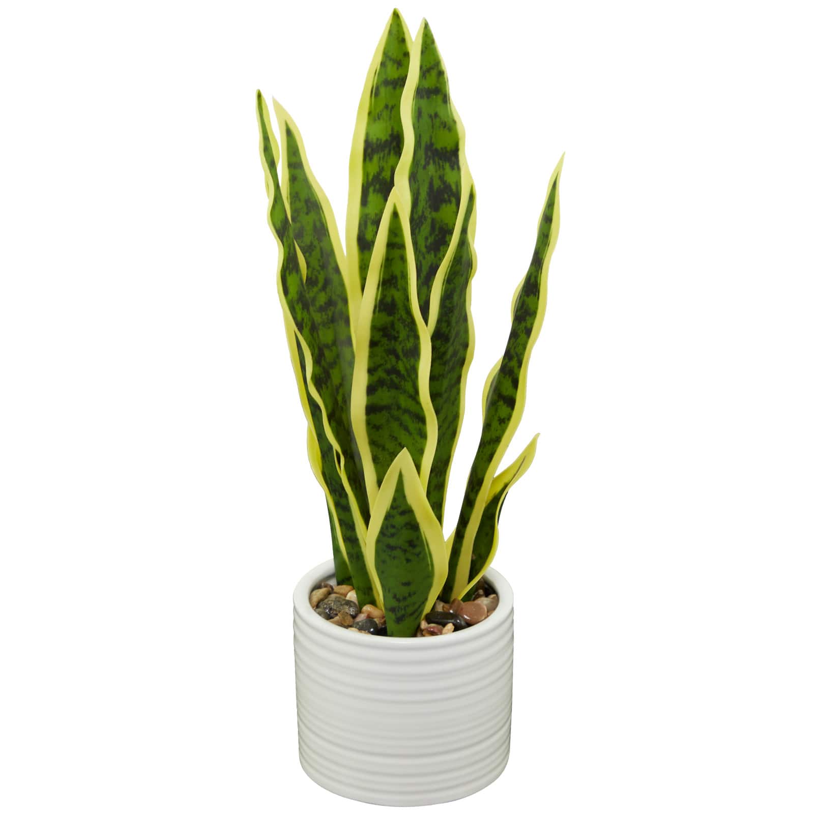 17" Green Snake Faux Foliage Artificial Plant with White Porcelain Pot
