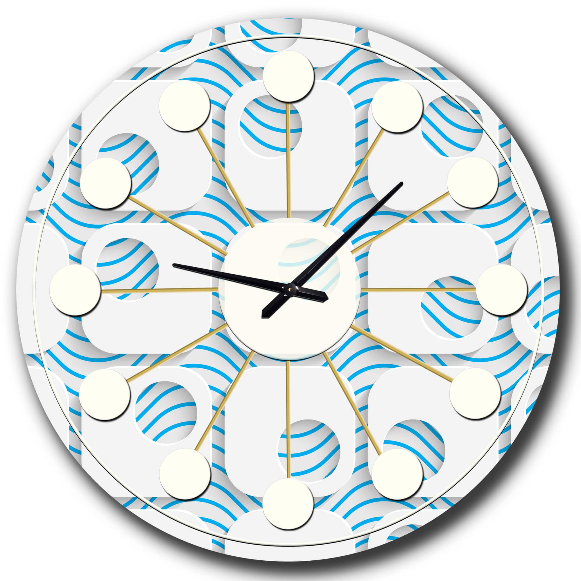 Designart '3D White And Blue Pattern Iii Mid-Century Modern Wall Clock
