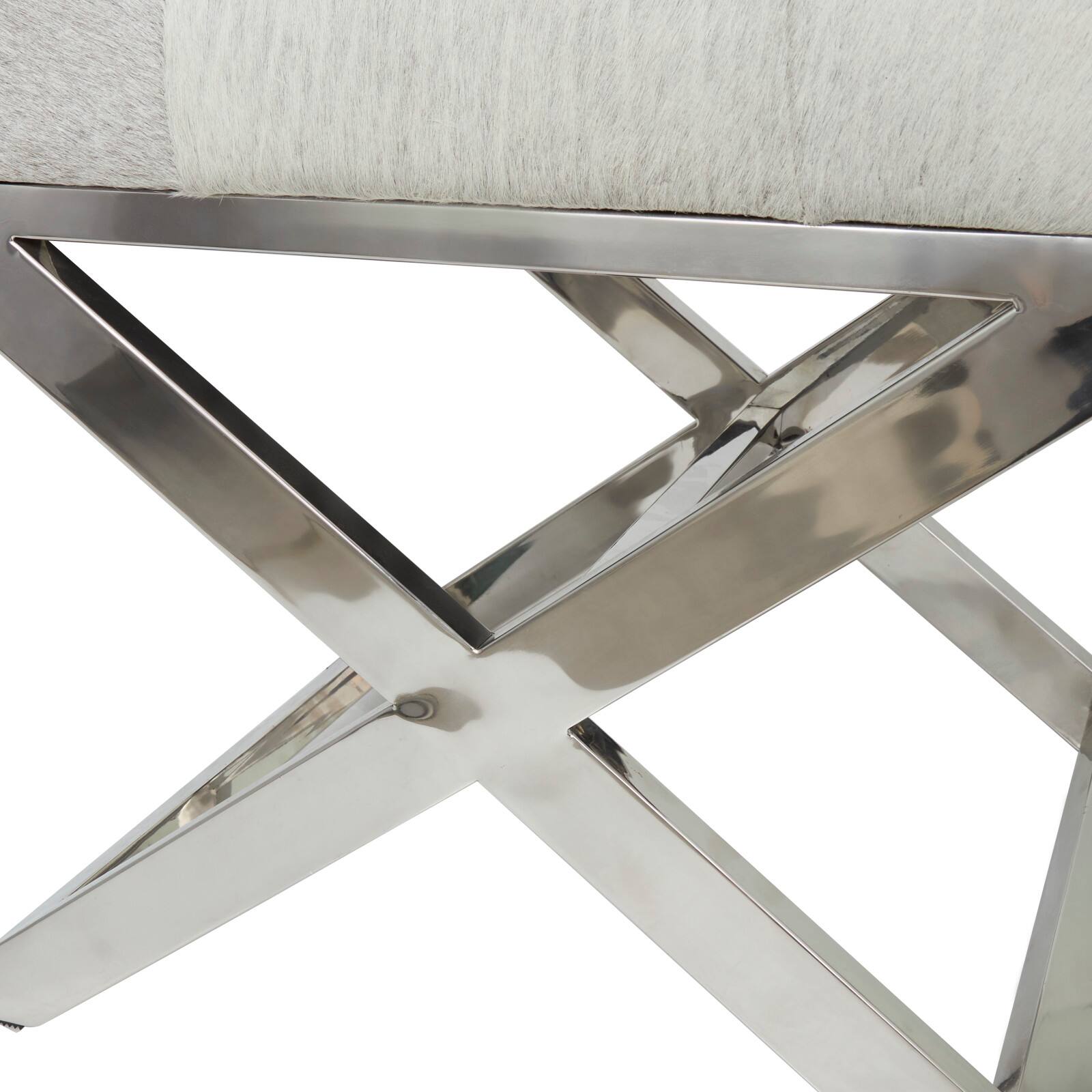 19" Light Gray Leather Geometric Tufted Stool with Metal Base