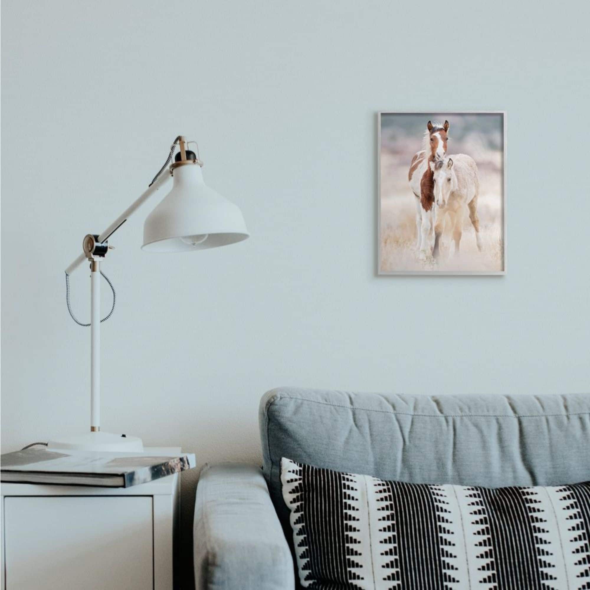 Stupell Industries Calm Horses in Muted Beige Meadow Photograph in Gray Frame Wall Art