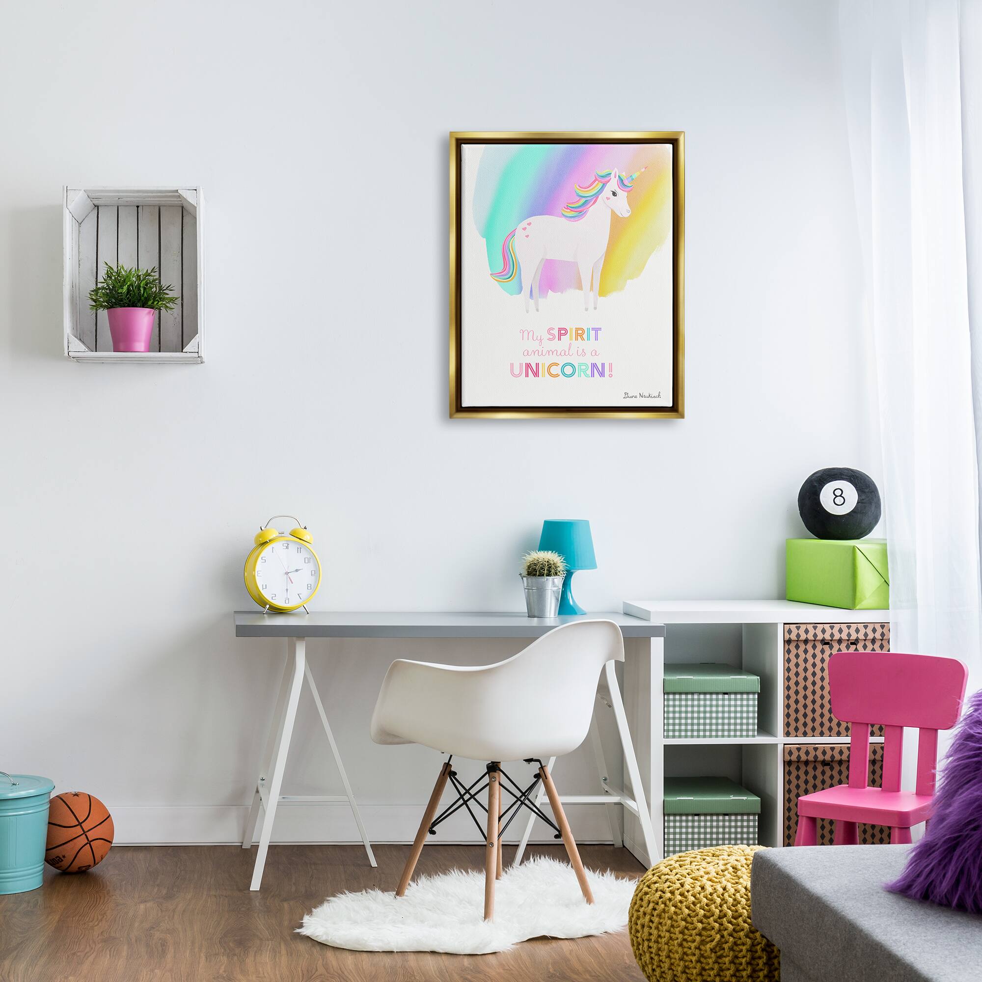 Stupell Industries Unicorn Spirit Animal Vivid Fantasy Rainbow Framed Floater Canvas Wall Art