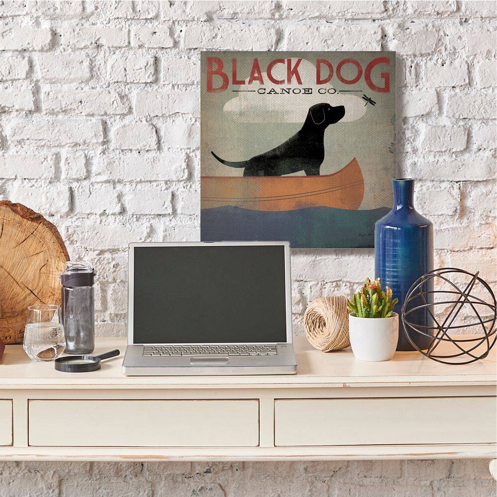 Stupell Industries Black Dog Canoe Company Pet Boating Lake Sports Canvas Wall Art
