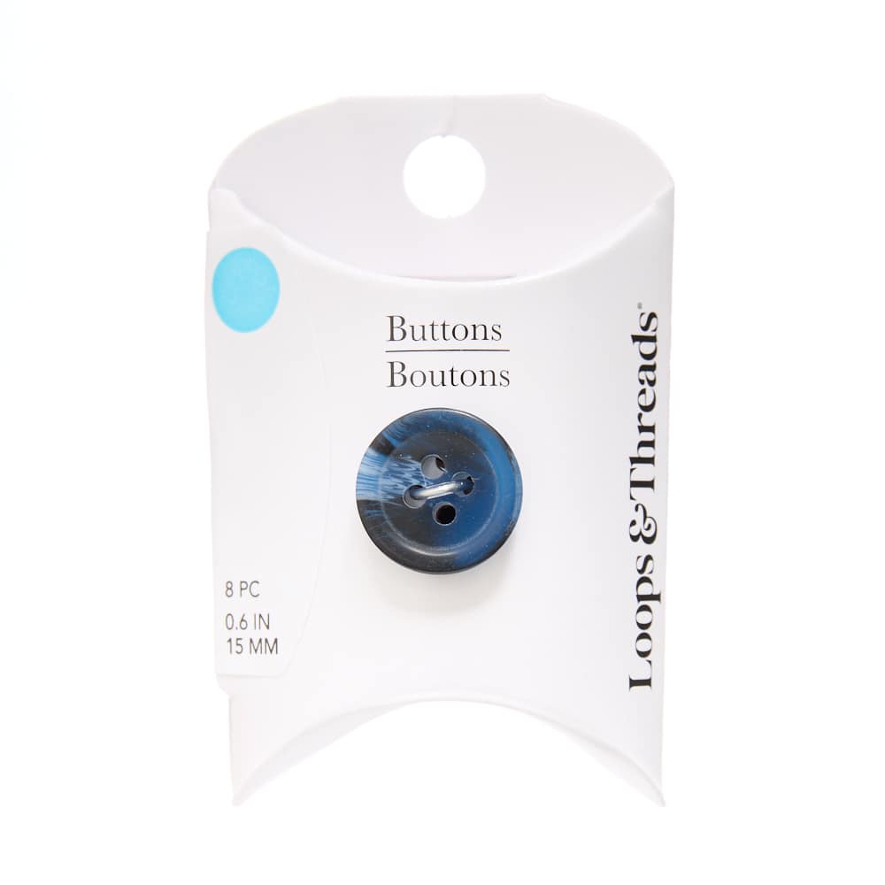 15mm Blue Marble Round Buttons, 8ct. by Loops & Threads®